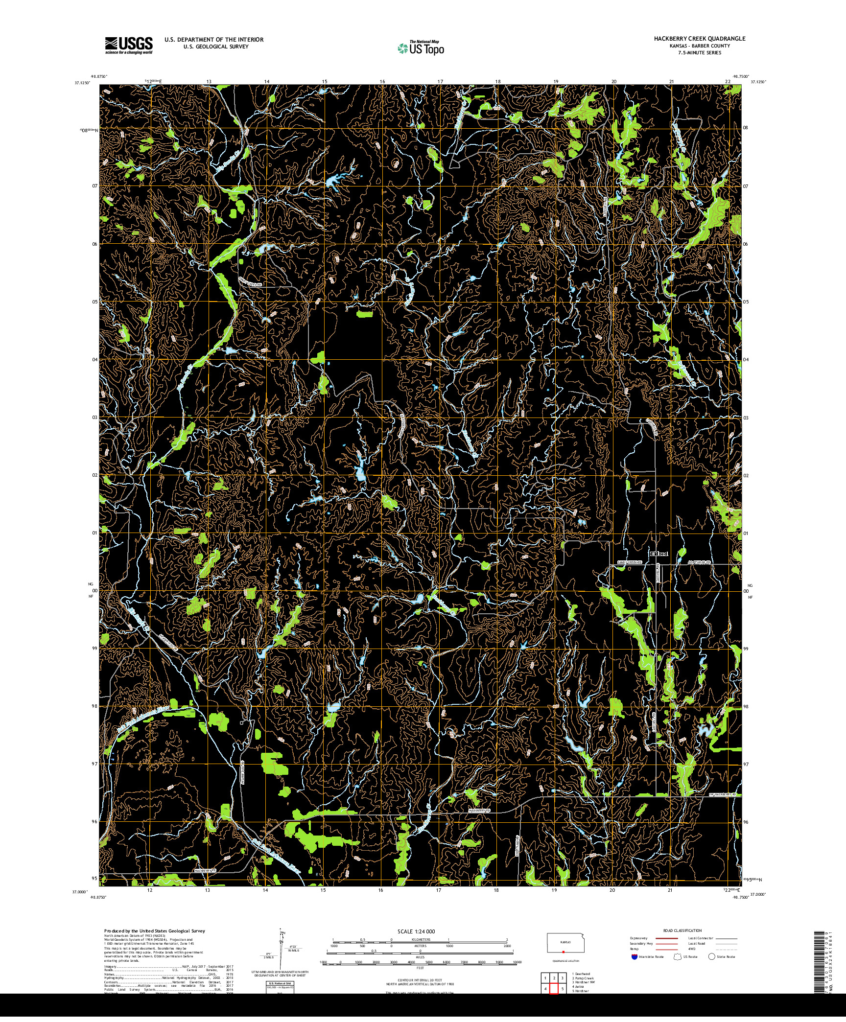 USGS US TOPO 7.5-MINUTE MAP FOR HACKBERRY CREEK, KS 2018