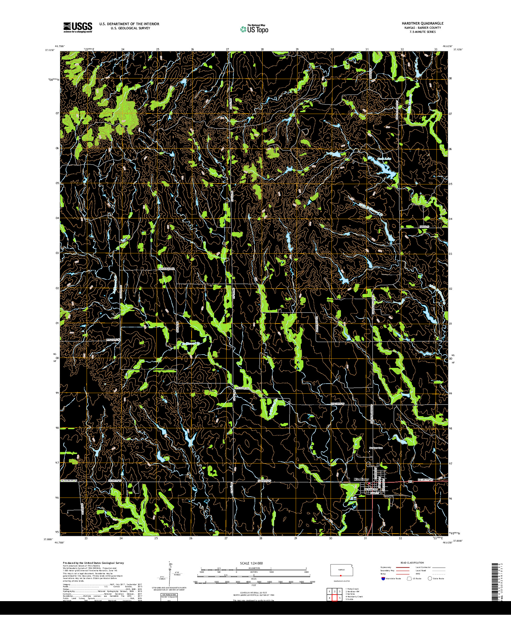 USGS US TOPO 7.5-MINUTE MAP FOR HARDTNER, KS 2018