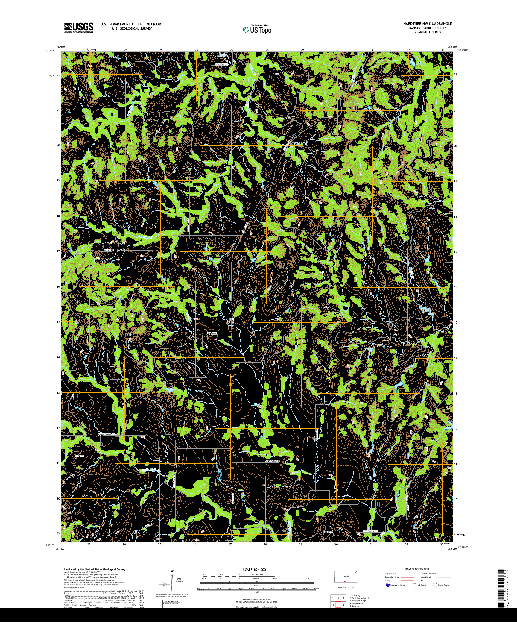 USGS US TOPO 7.5-MINUTE MAP FOR HARDTNER NW, KS 2018