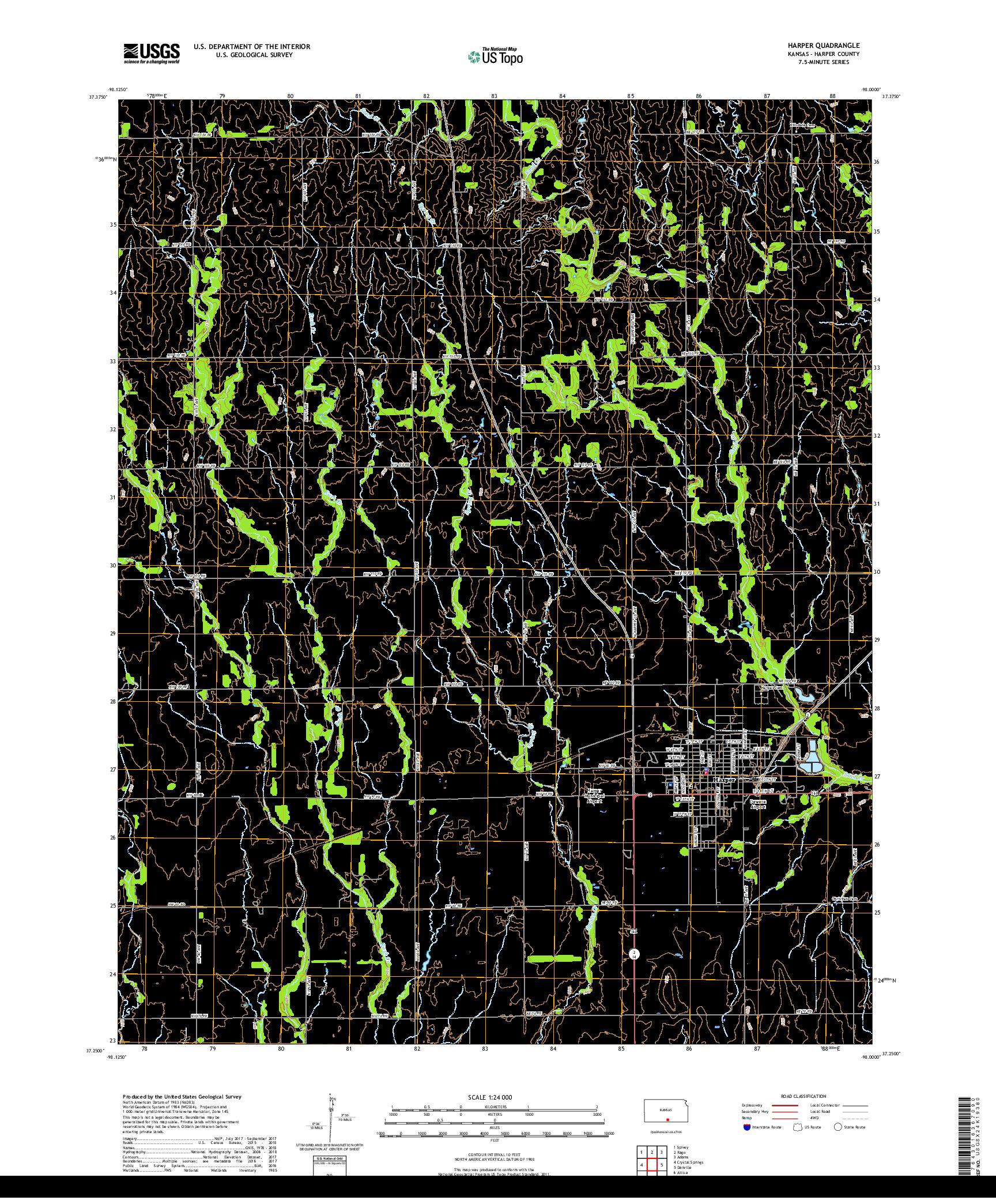 USGS US TOPO 7.5-MINUTE MAP FOR HARPER, KS 2018