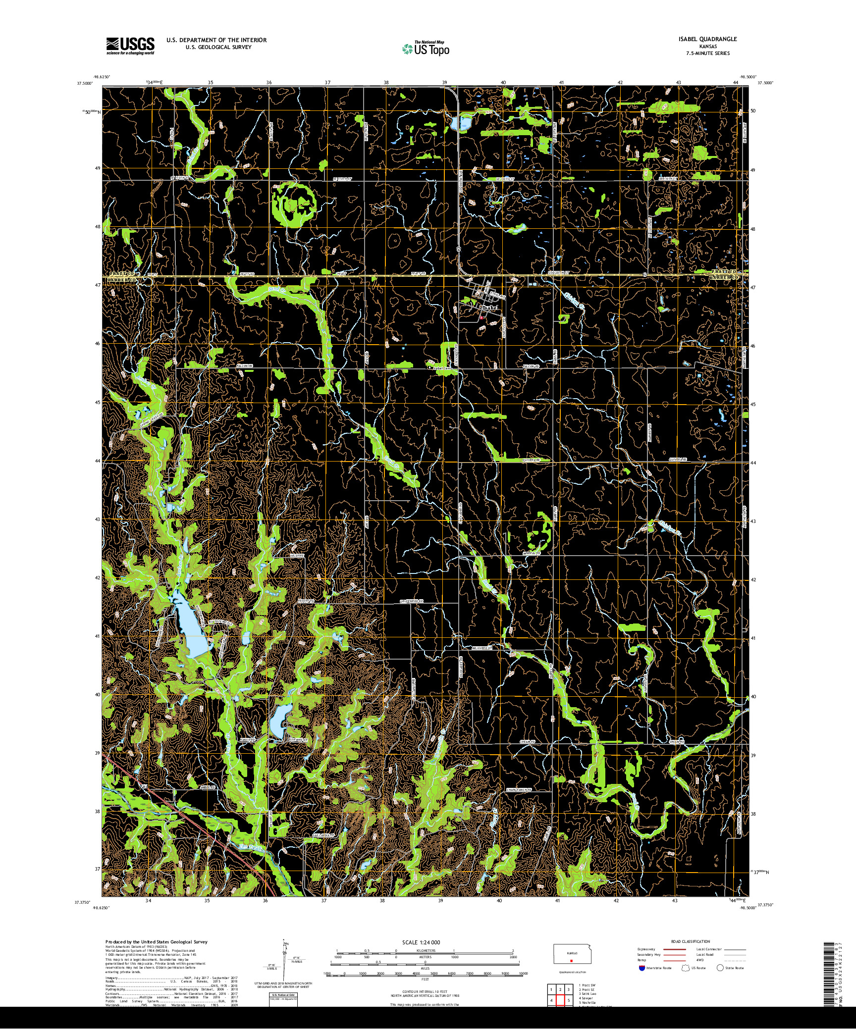 USGS US TOPO 7.5-MINUTE MAP FOR ISABEL, KS 2018