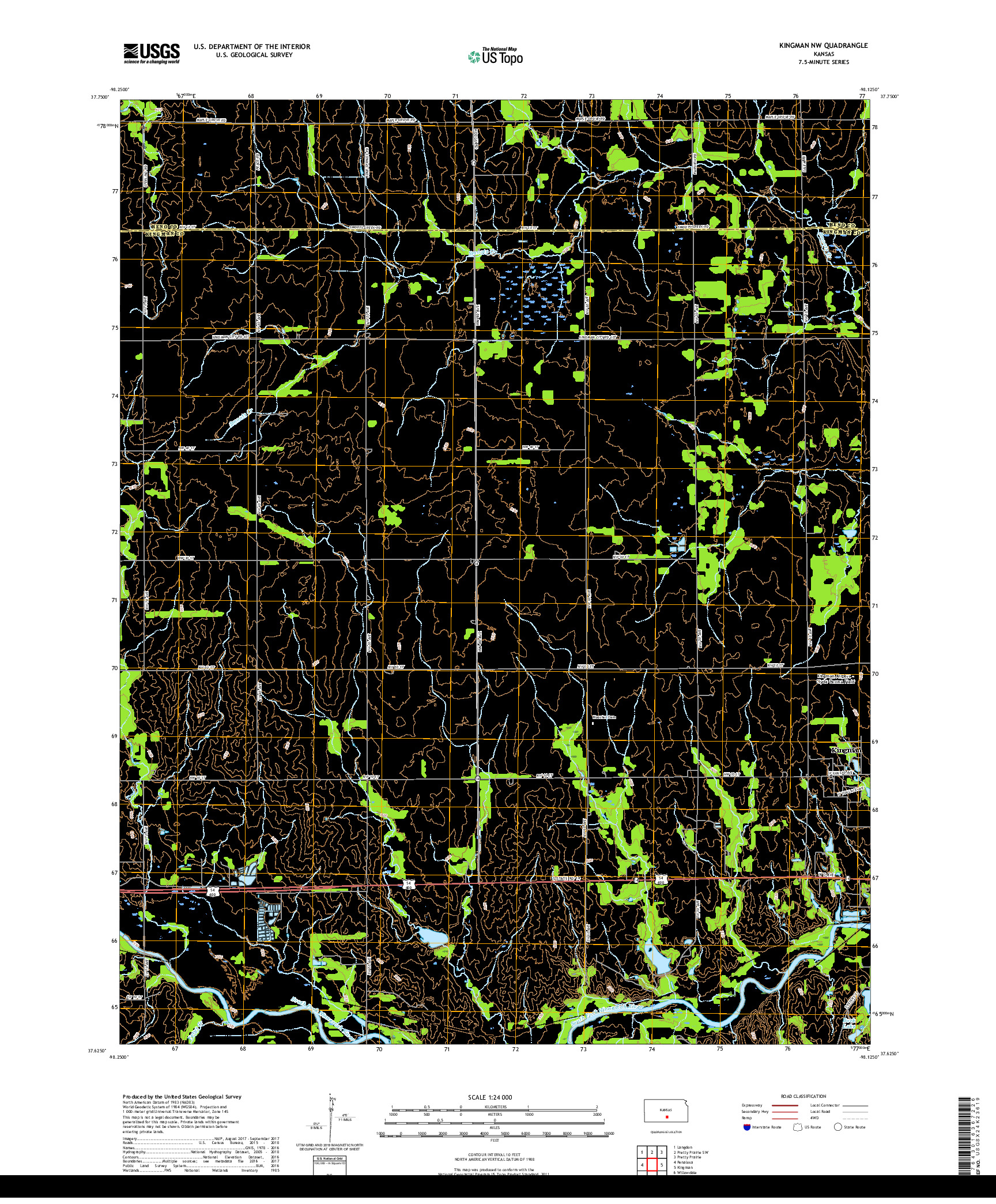 USGS US TOPO 7.5-MINUTE MAP FOR KINGMAN NW, KS 2018