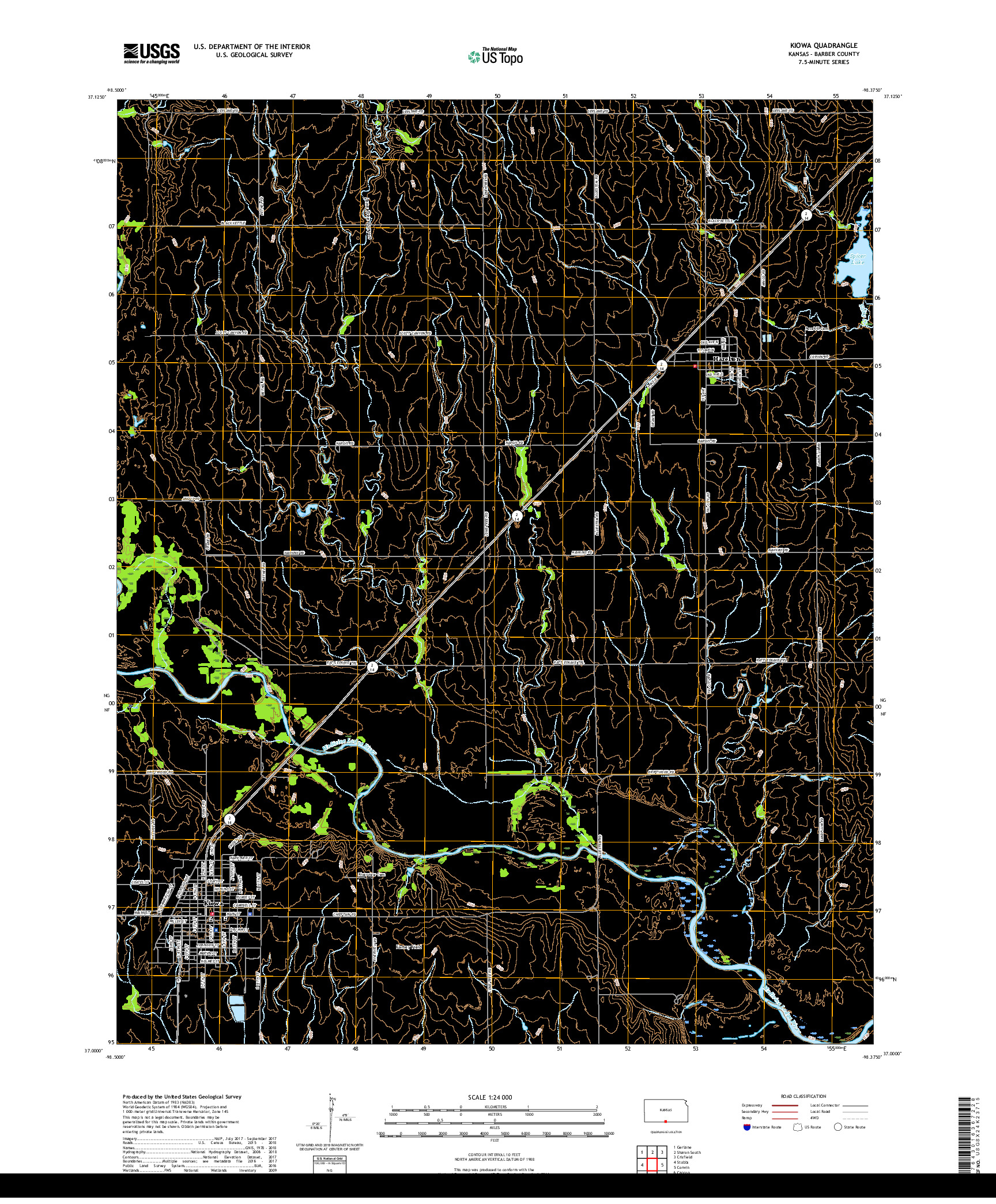 USGS US TOPO 7.5-MINUTE MAP FOR KIOWA, KS 2018