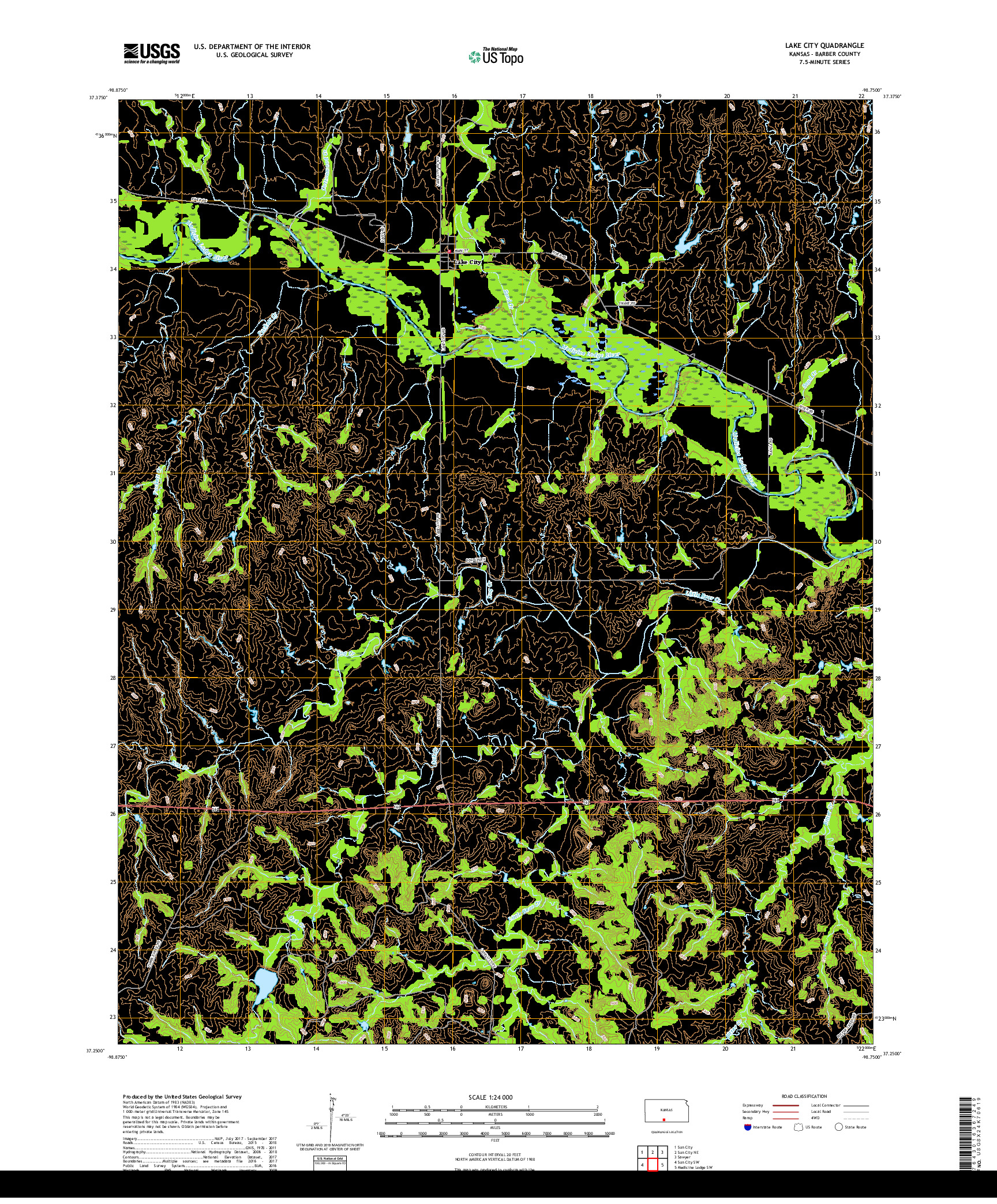 USGS US TOPO 7.5-MINUTE MAP FOR LAKE CITY, KS 2018