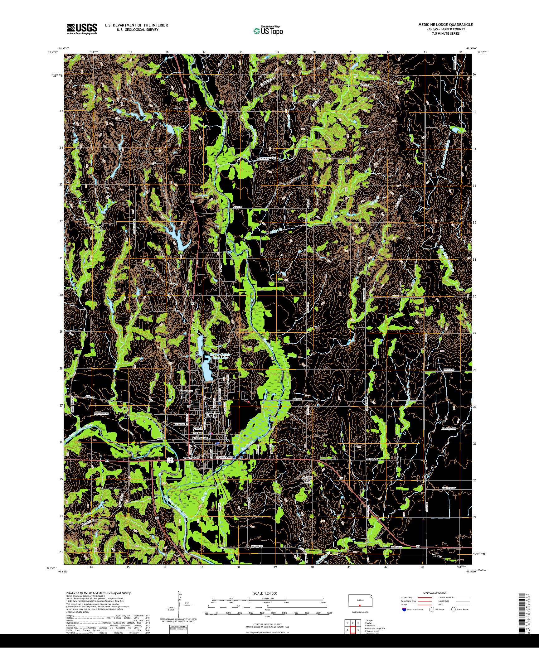 USGS US TOPO 7.5-MINUTE MAP FOR MEDICINE LODGE, KS 2018