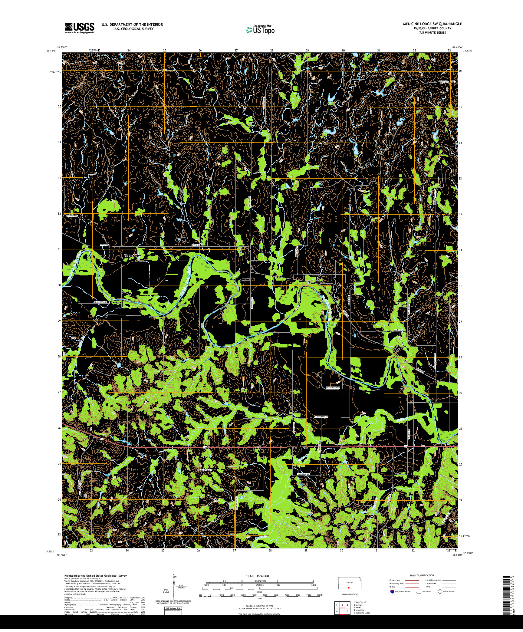 USGS US TOPO 7.5-MINUTE MAP FOR MEDICINE LODGE SW, KS 2018