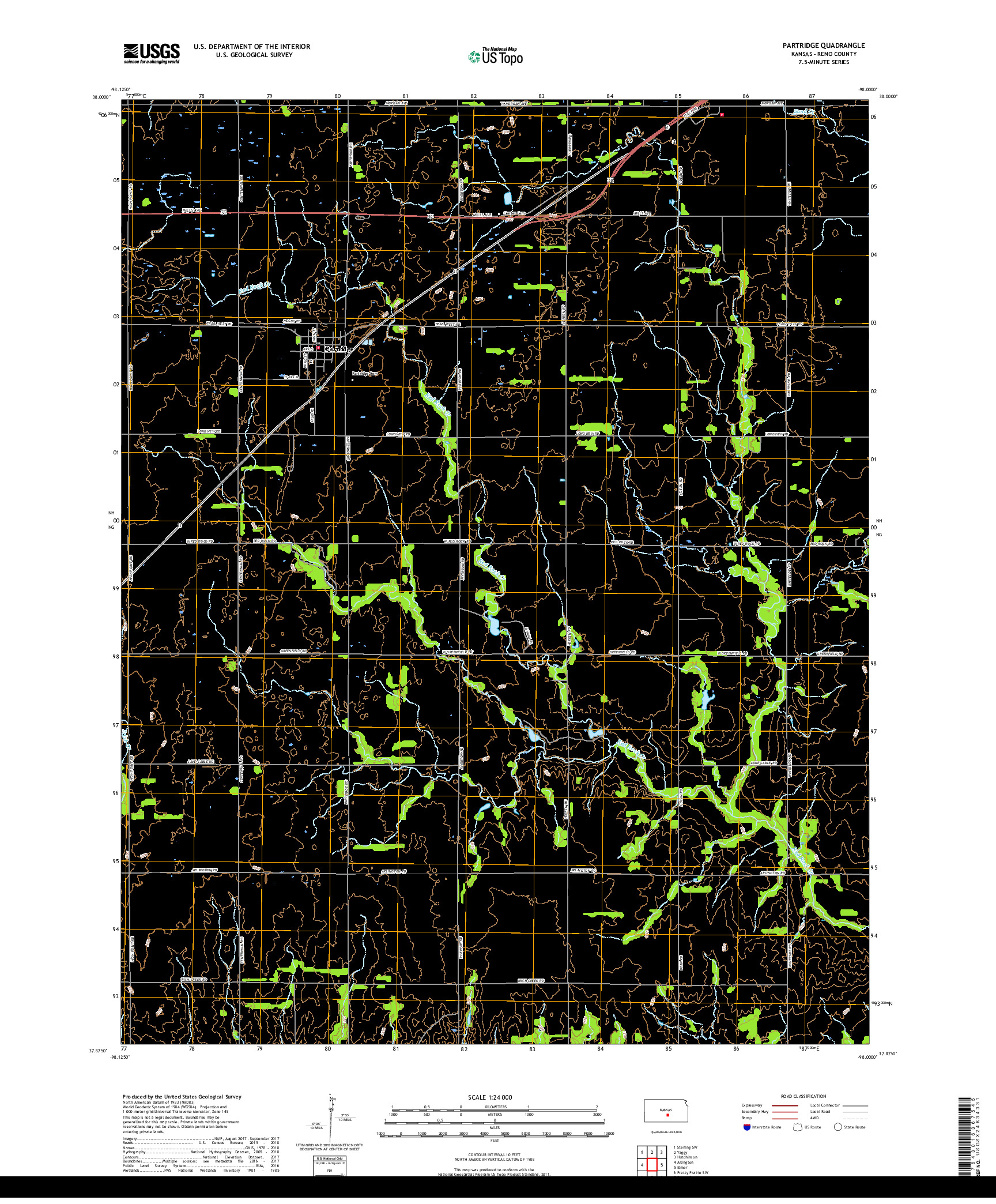 USGS US TOPO 7.5-MINUTE MAP FOR PARTRIDGE, KS 2018