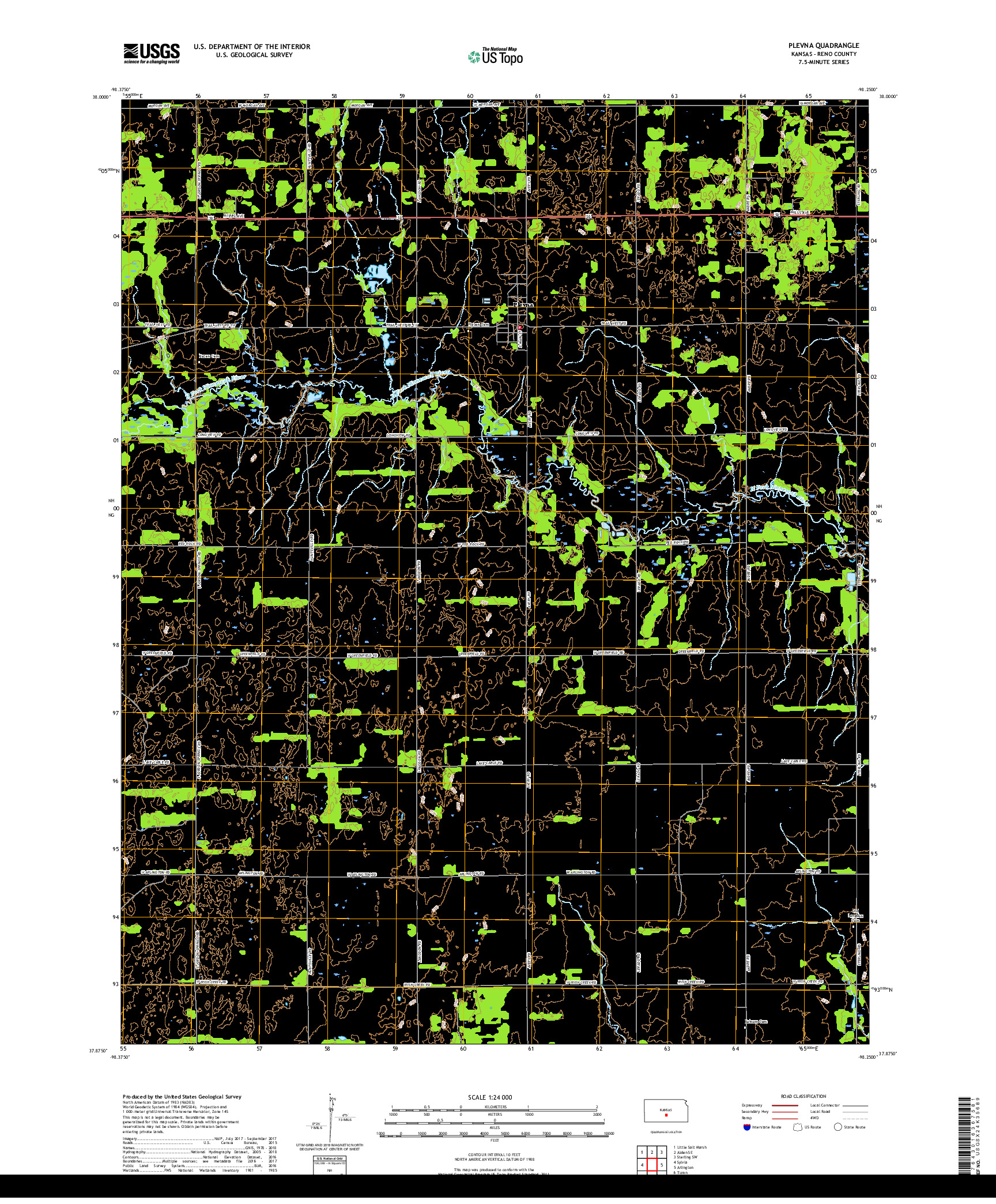 USGS US TOPO 7.5-MINUTE MAP FOR PLEVNA, KS 2018