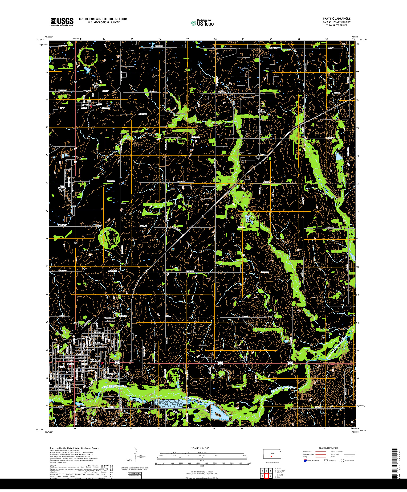 USGS US TOPO 7.5-MINUTE MAP FOR PRATT, KS 2018