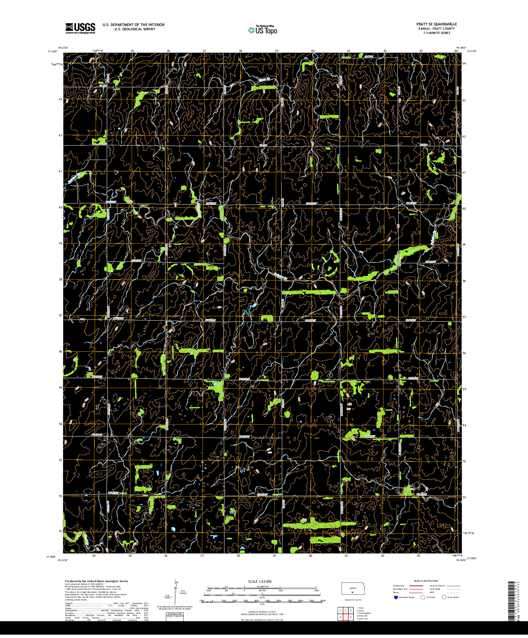 USGS US TOPO 7.5-MINUTE MAP FOR PRATT SE, KS 2018