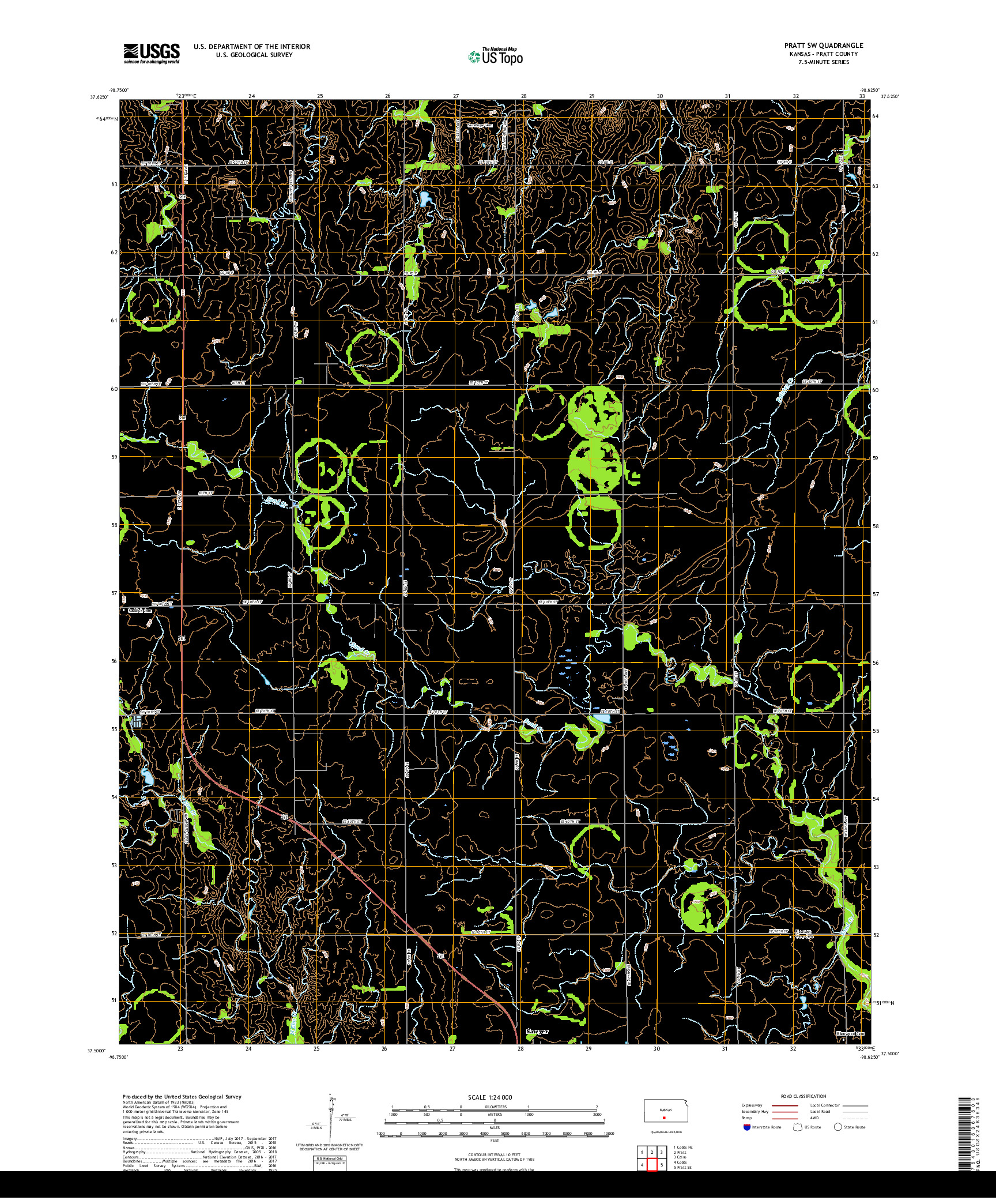 USGS US TOPO 7.5-MINUTE MAP FOR PRATT SW, KS 2018