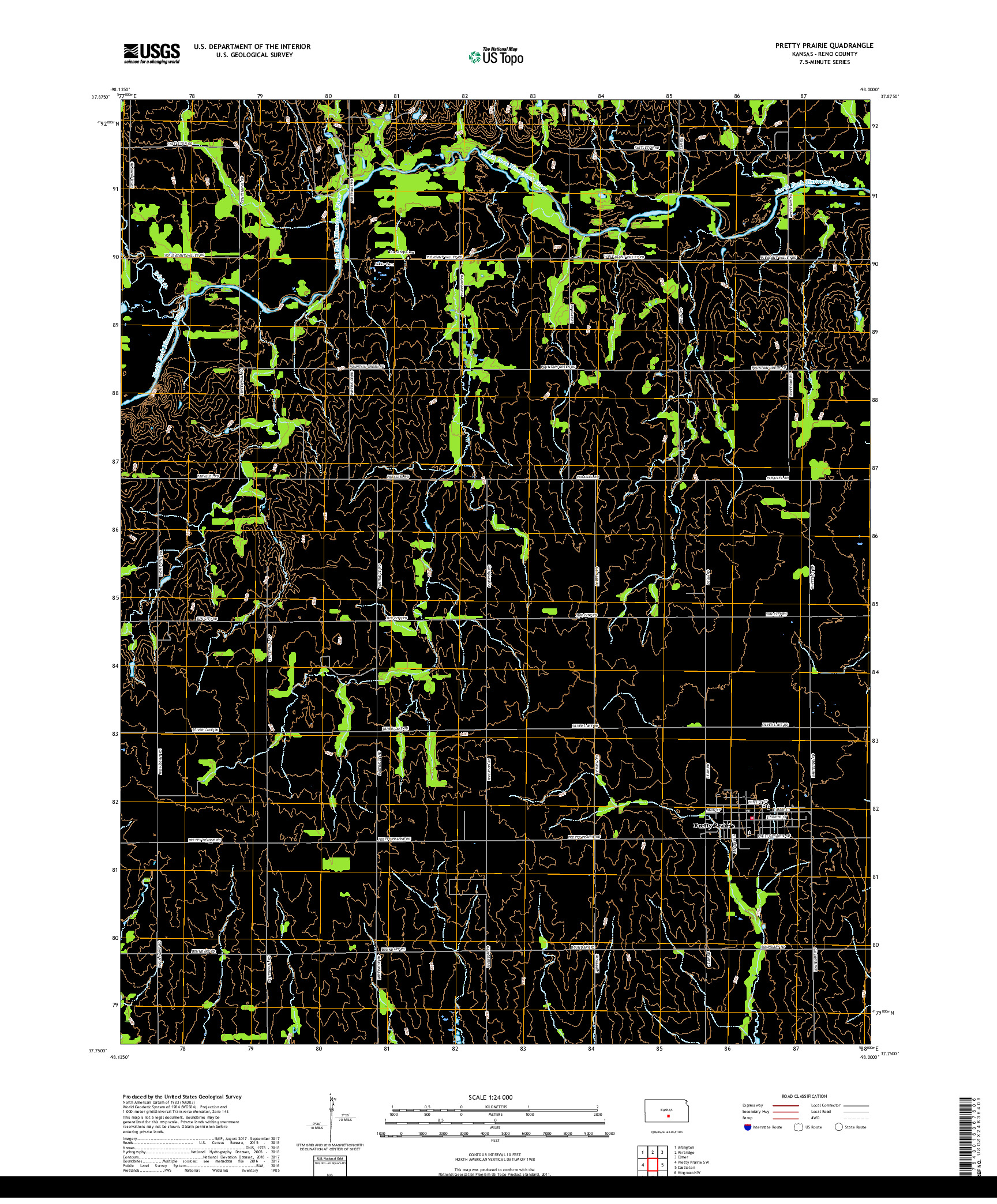 USGS US TOPO 7.5-MINUTE MAP FOR PRETTY PRAIRIE, KS 2018