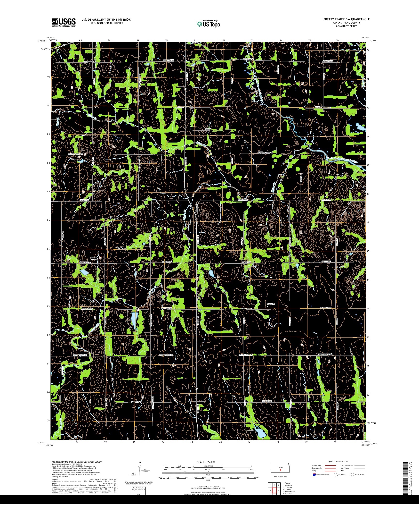 USGS US TOPO 7.5-MINUTE MAP FOR PRETTY PRAIRIE SW, KS 2018