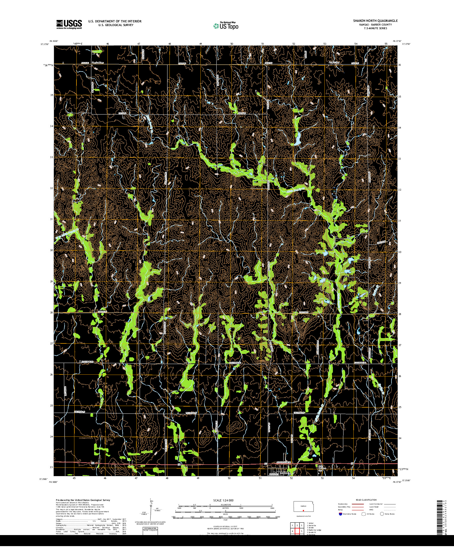 USGS US TOPO 7.5-MINUTE MAP FOR SHARON NORTH, KS 2018