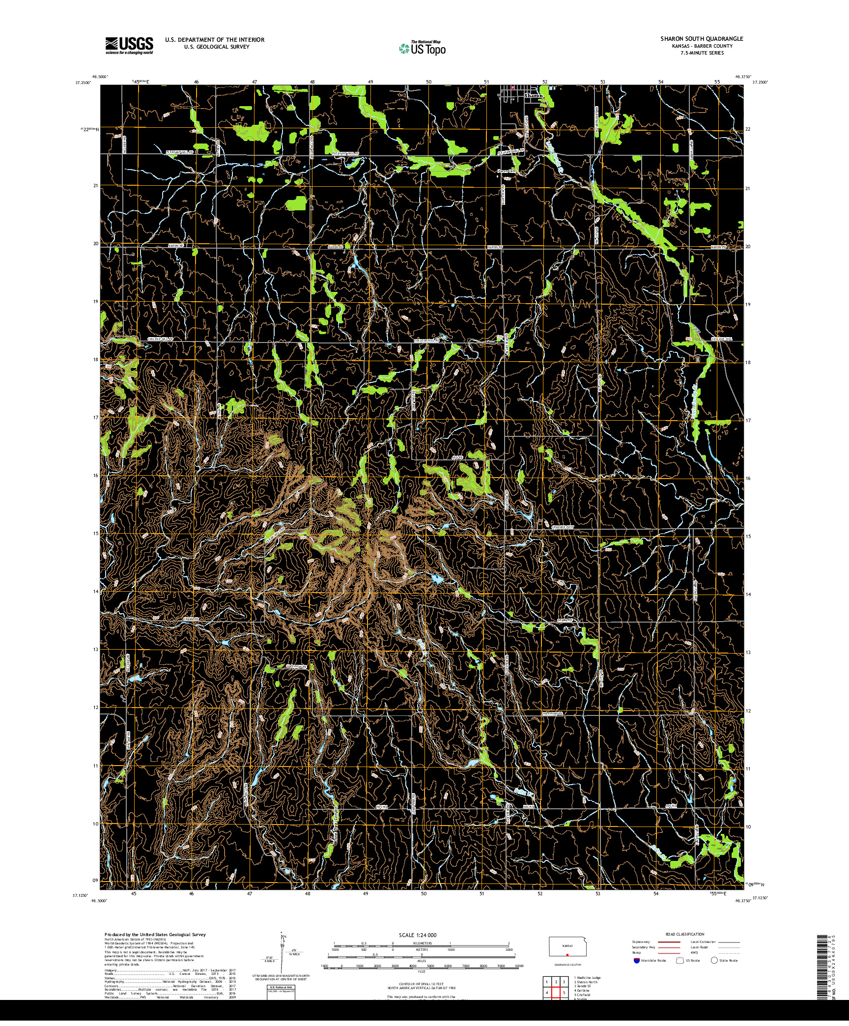 USGS US TOPO 7.5-MINUTE MAP FOR SHARON SOUTH, KS 2018