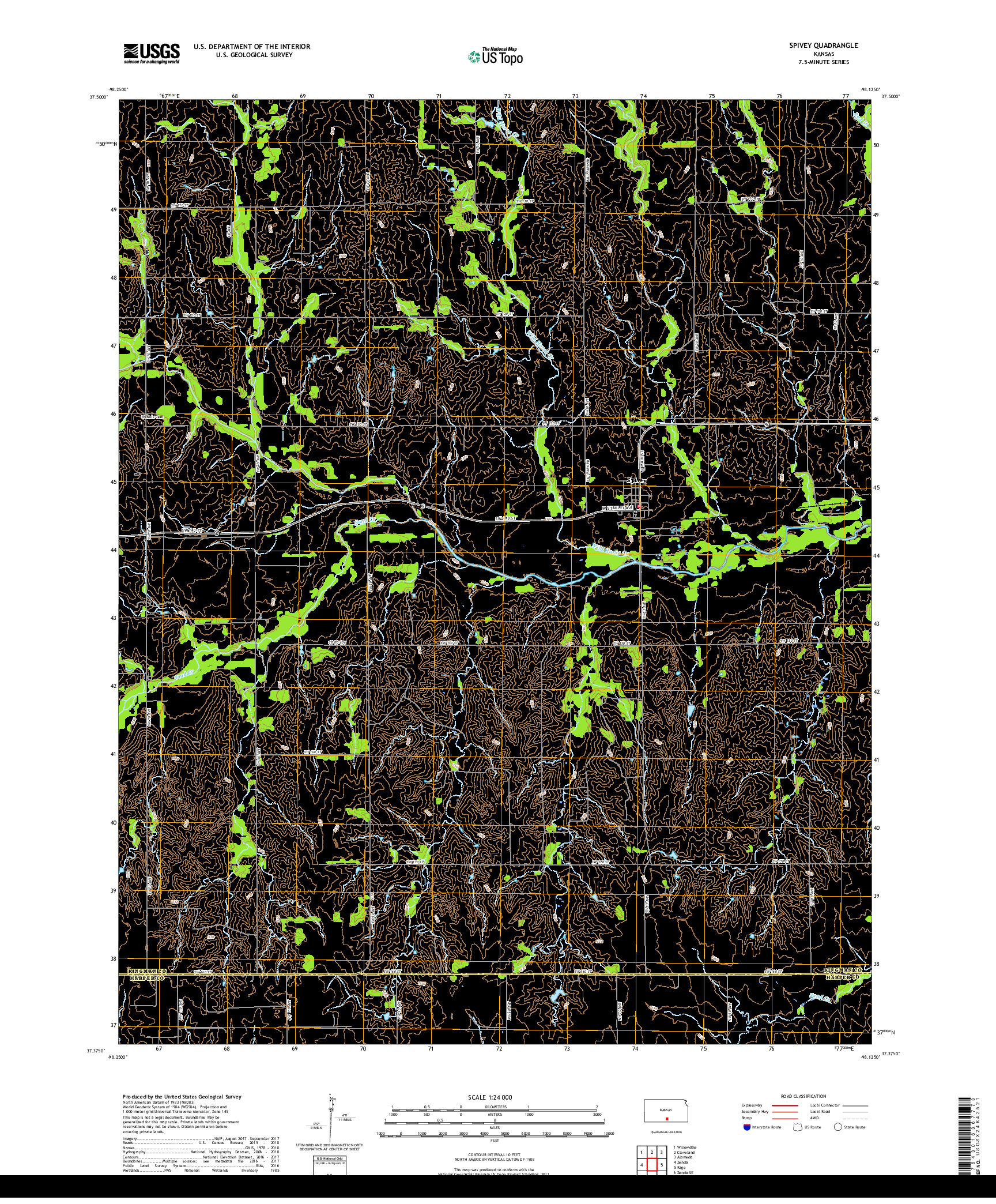 USGS US TOPO 7.5-MINUTE MAP FOR SPIVEY, KS 2018