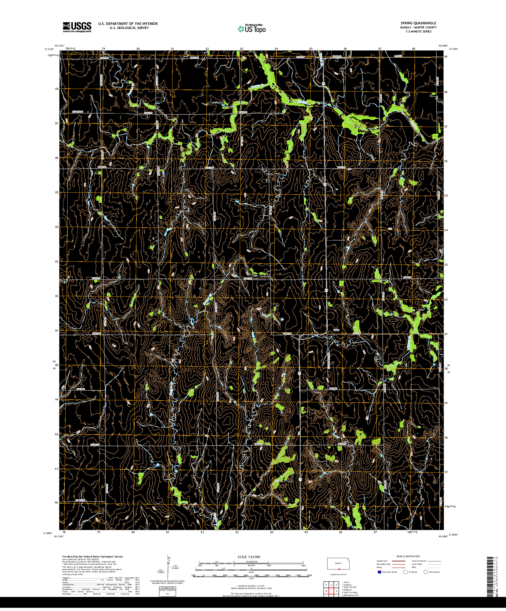 USGS US TOPO 7.5-MINUTE MAP FOR SPRING, KS 2018