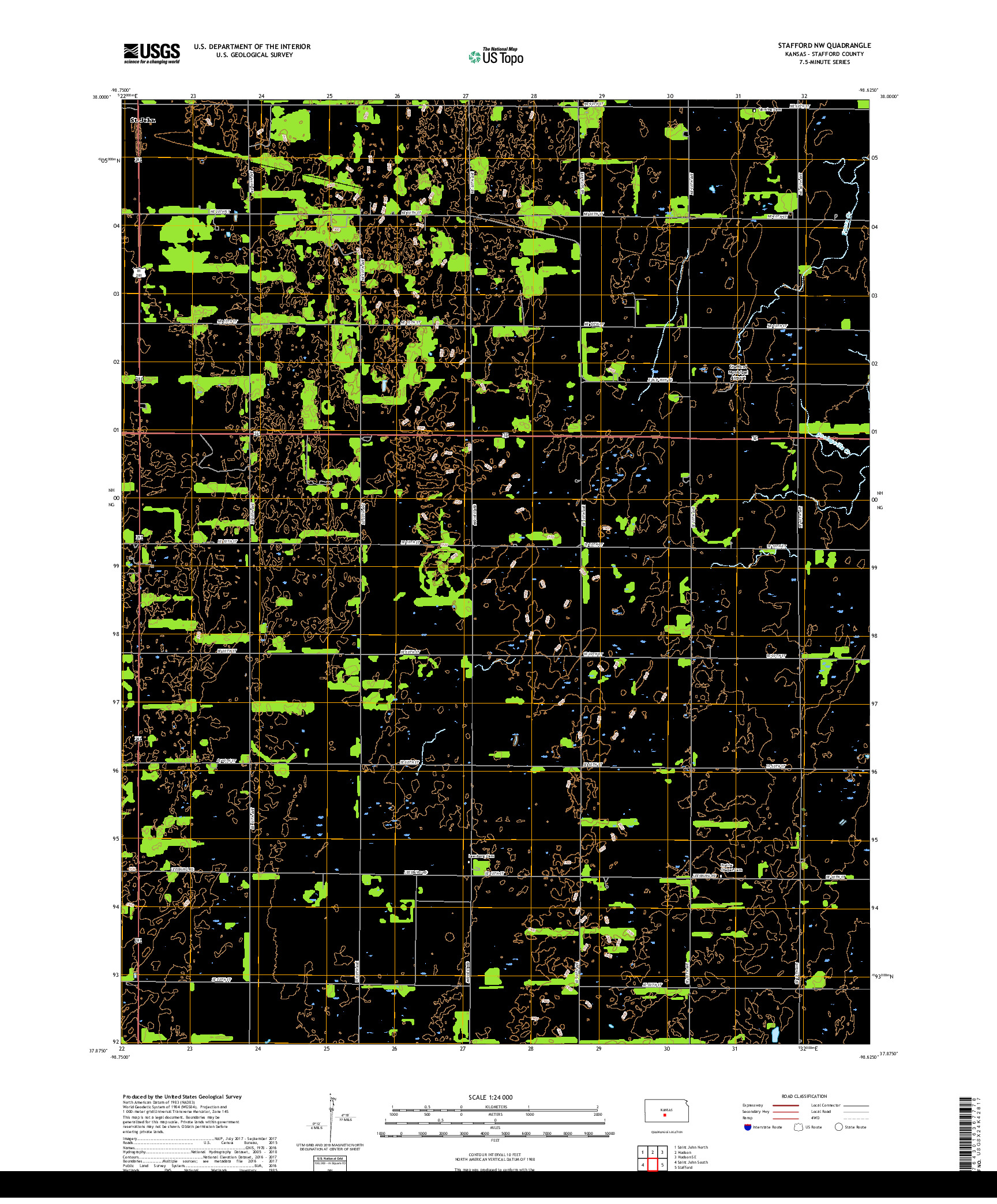 USGS US TOPO 7.5-MINUTE MAP FOR STAFFORD NW, KS 2018