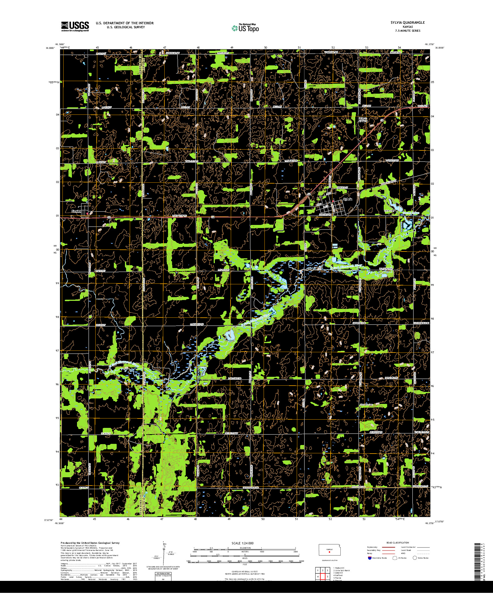 USGS US TOPO 7.5-MINUTE MAP FOR SYLVIA, KS 2018