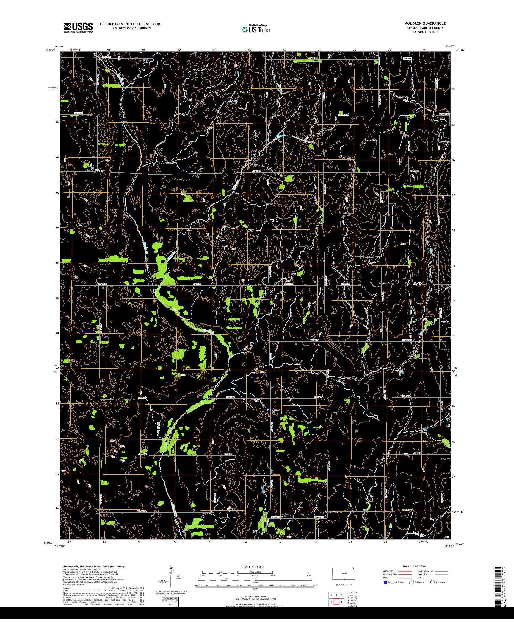 USGS US TOPO 7.5-MINUTE MAP FOR WALDRON, KS 2018