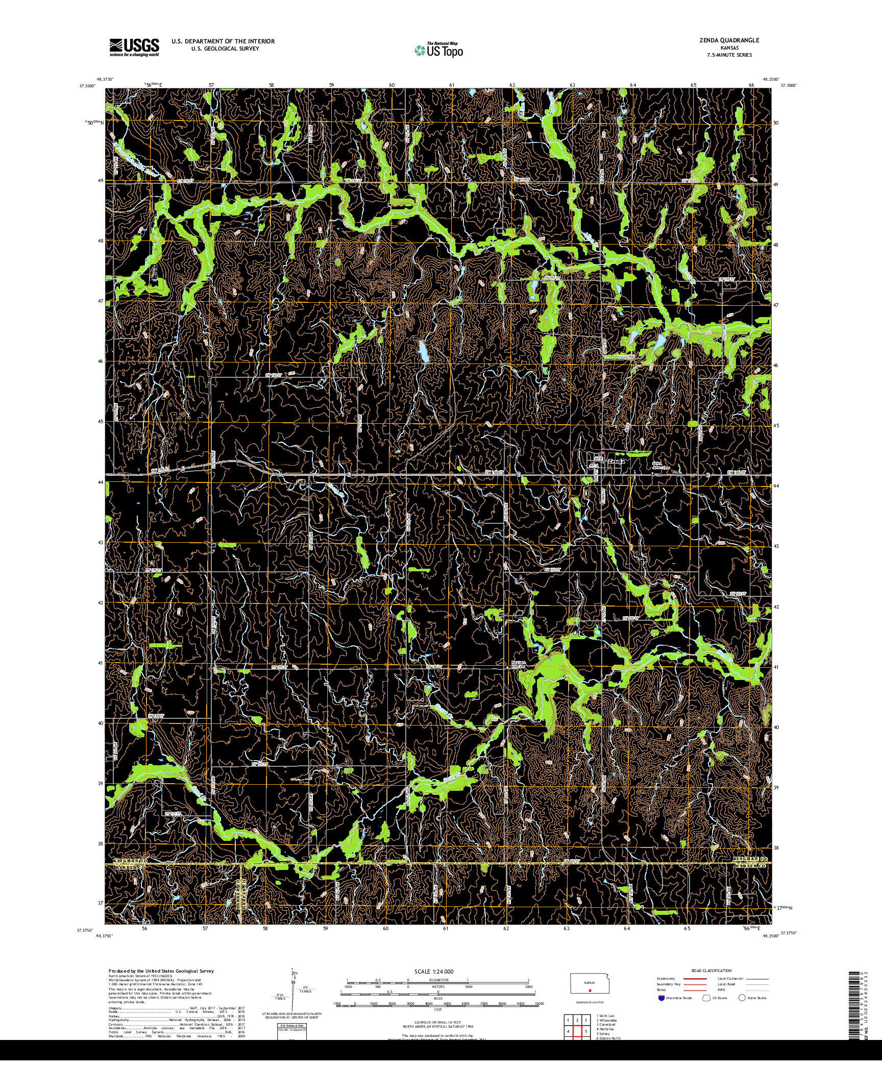 USGS US TOPO 7.5-MINUTE MAP FOR ZENDA, KS 2018