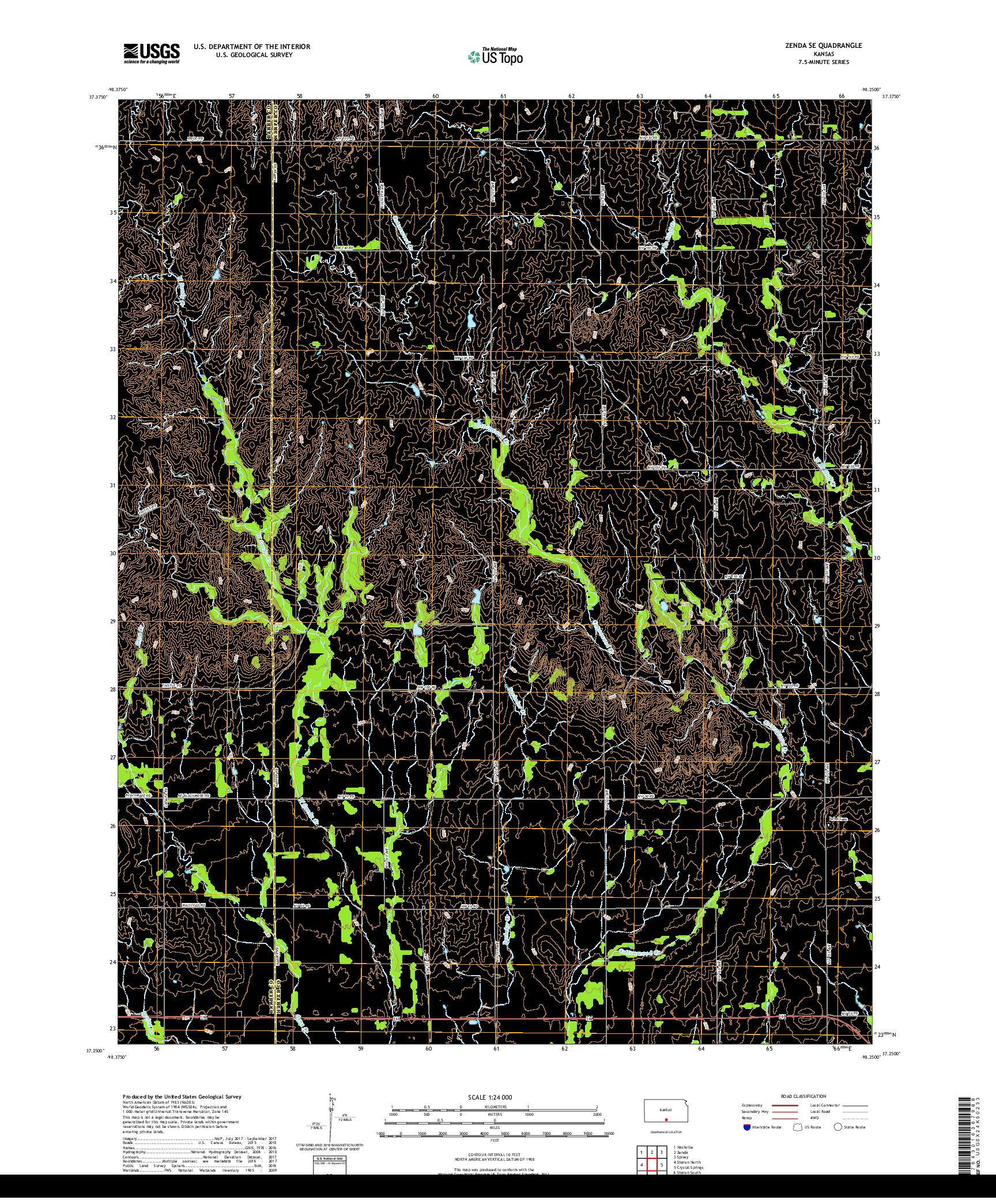 USGS US TOPO 7.5-MINUTE MAP FOR ZENDA SE, KS 2018