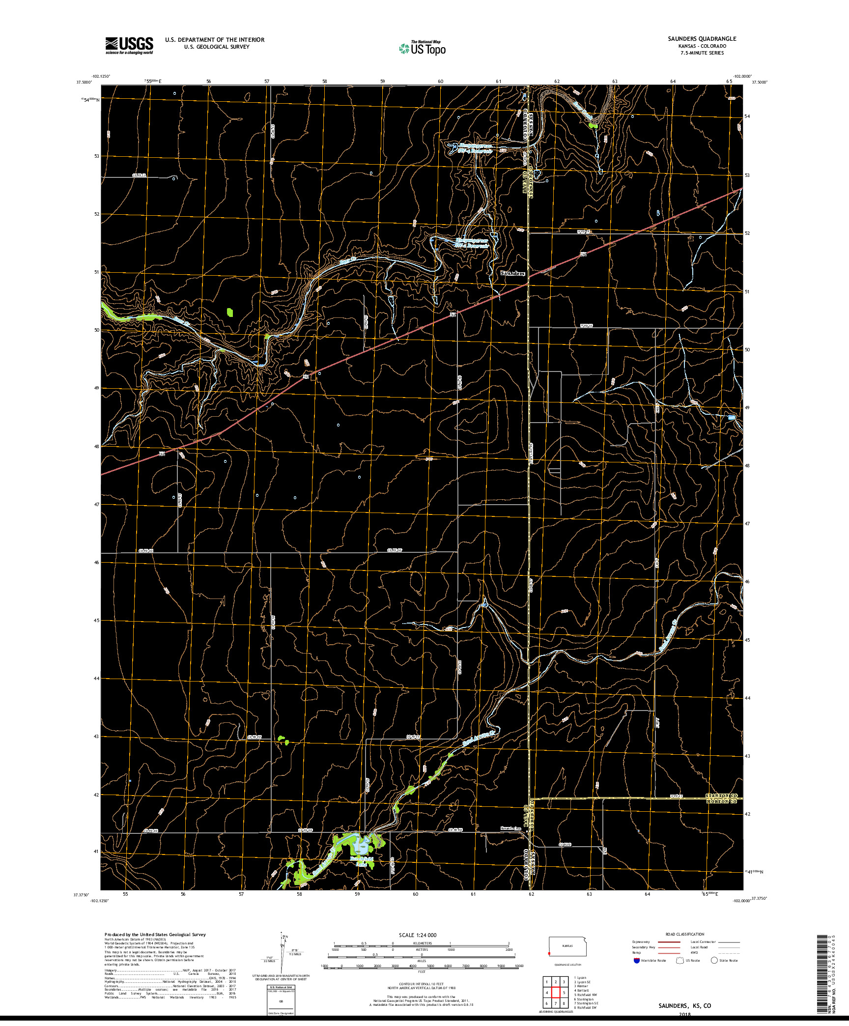 USGS US TOPO 7.5-MINUTE MAP FOR SAUNDERS, KS,CO 2018