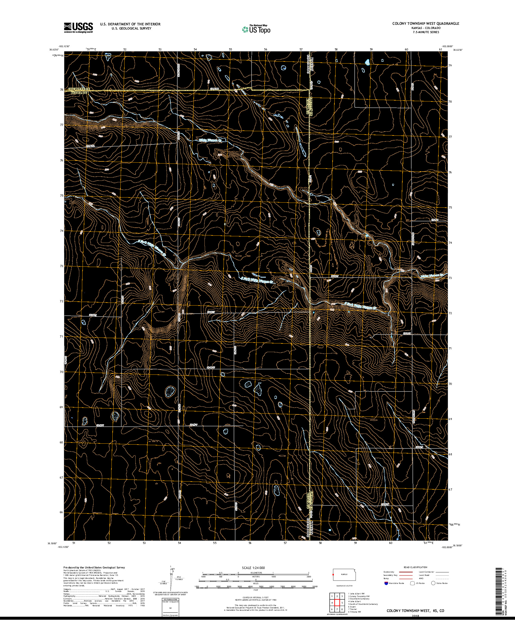 USGS US TOPO 7.5-MINUTE MAP FOR COLONY TOWNSHIP WEST, KS,CO 2018