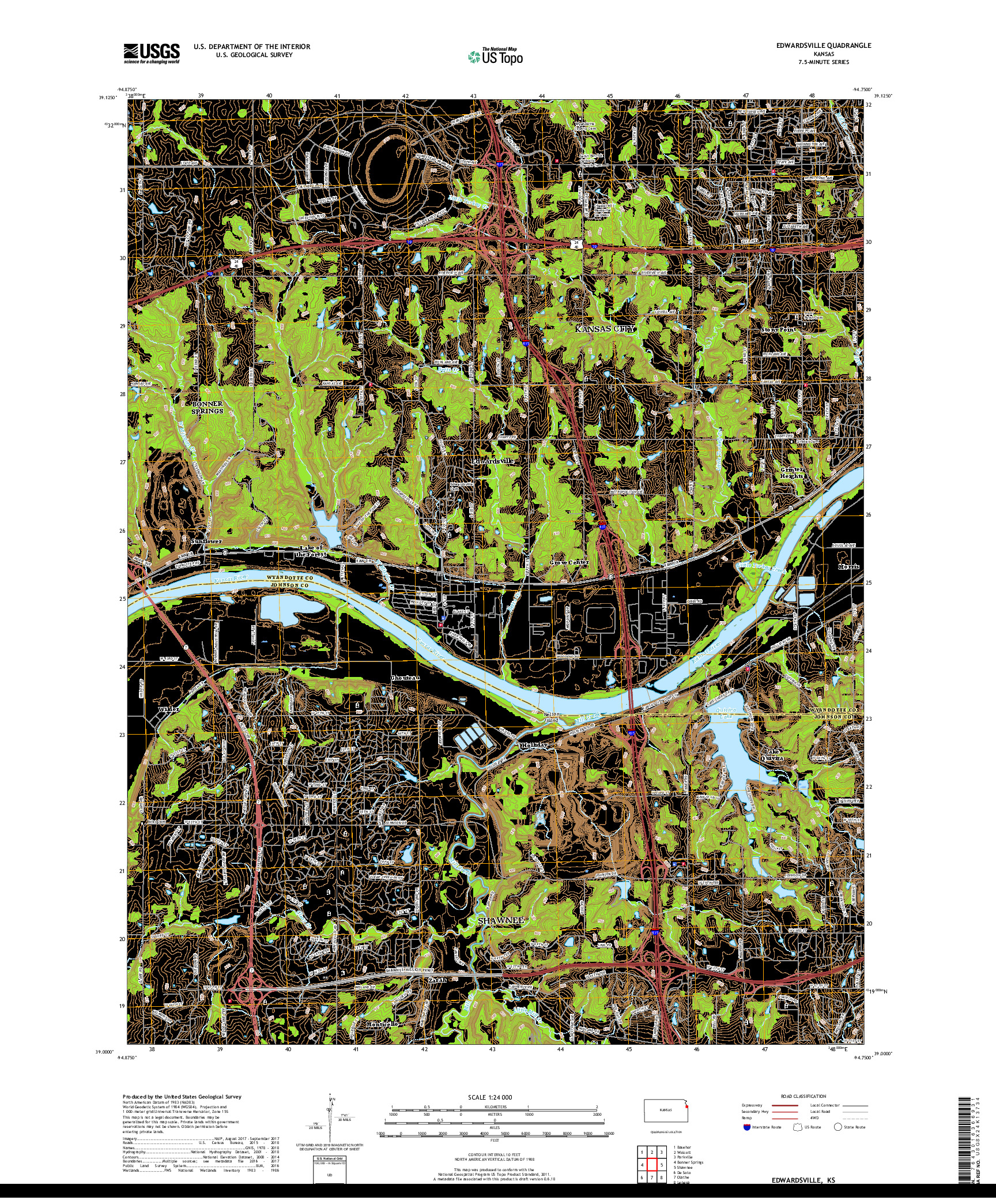 USGS US TOPO 7.5-MINUTE MAP FOR EDWARDSVILLE, KS 2018