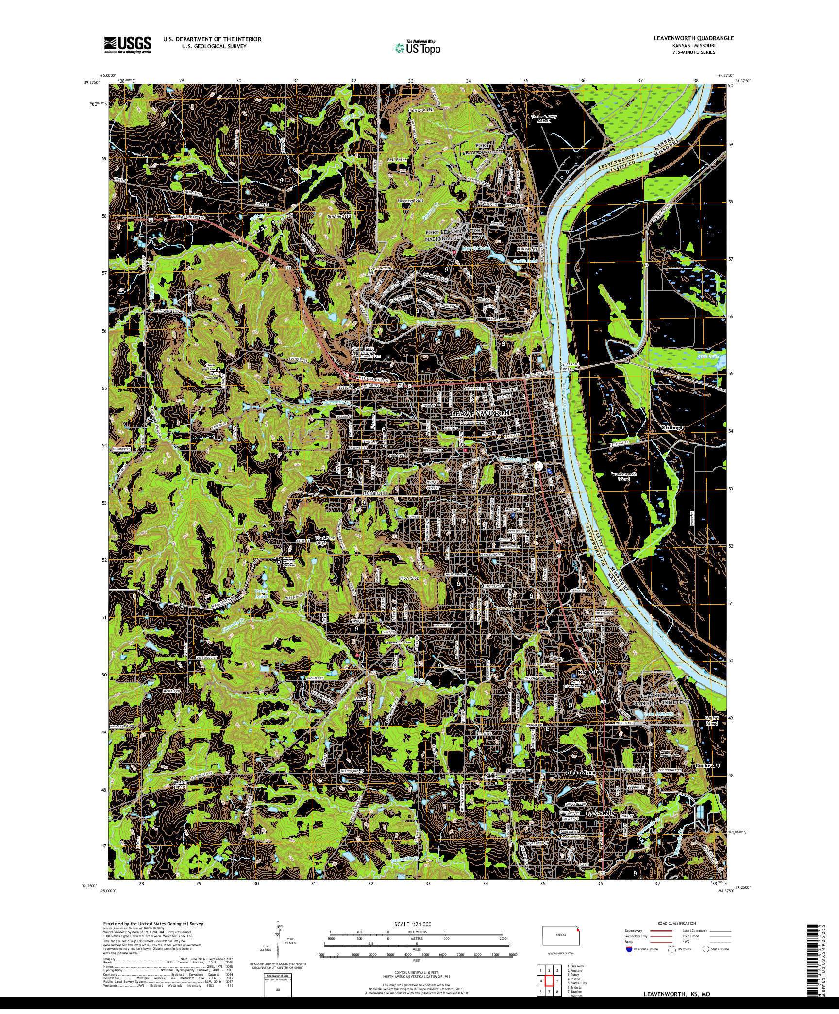 USGS US TOPO 7.5-MINUTE MAP FOR LEAVENWORTH, KS,MO 2018