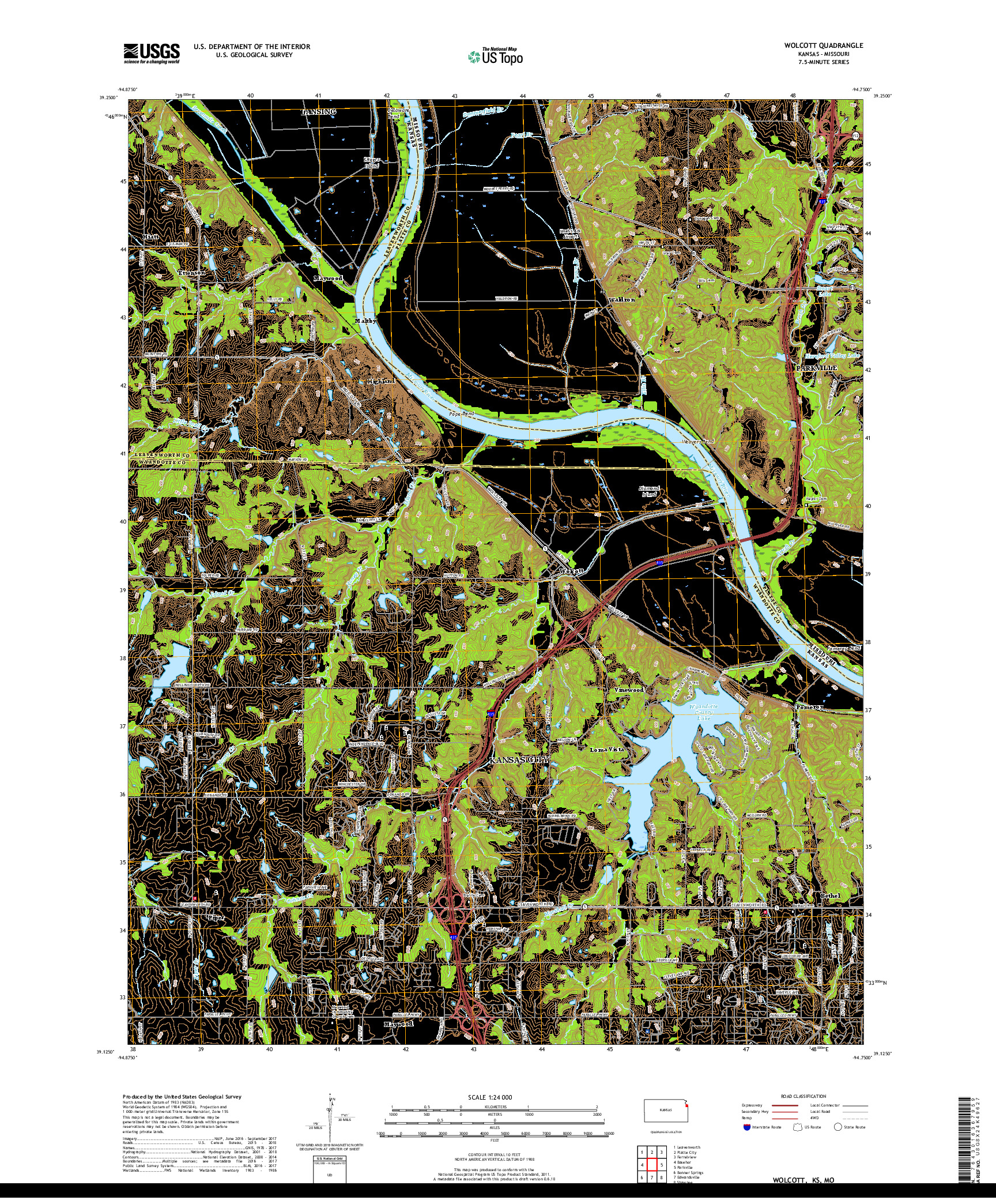 USGS US TOPO 7.5-MINUTE MAP FOR WOLCOTT, KS,MO 2018