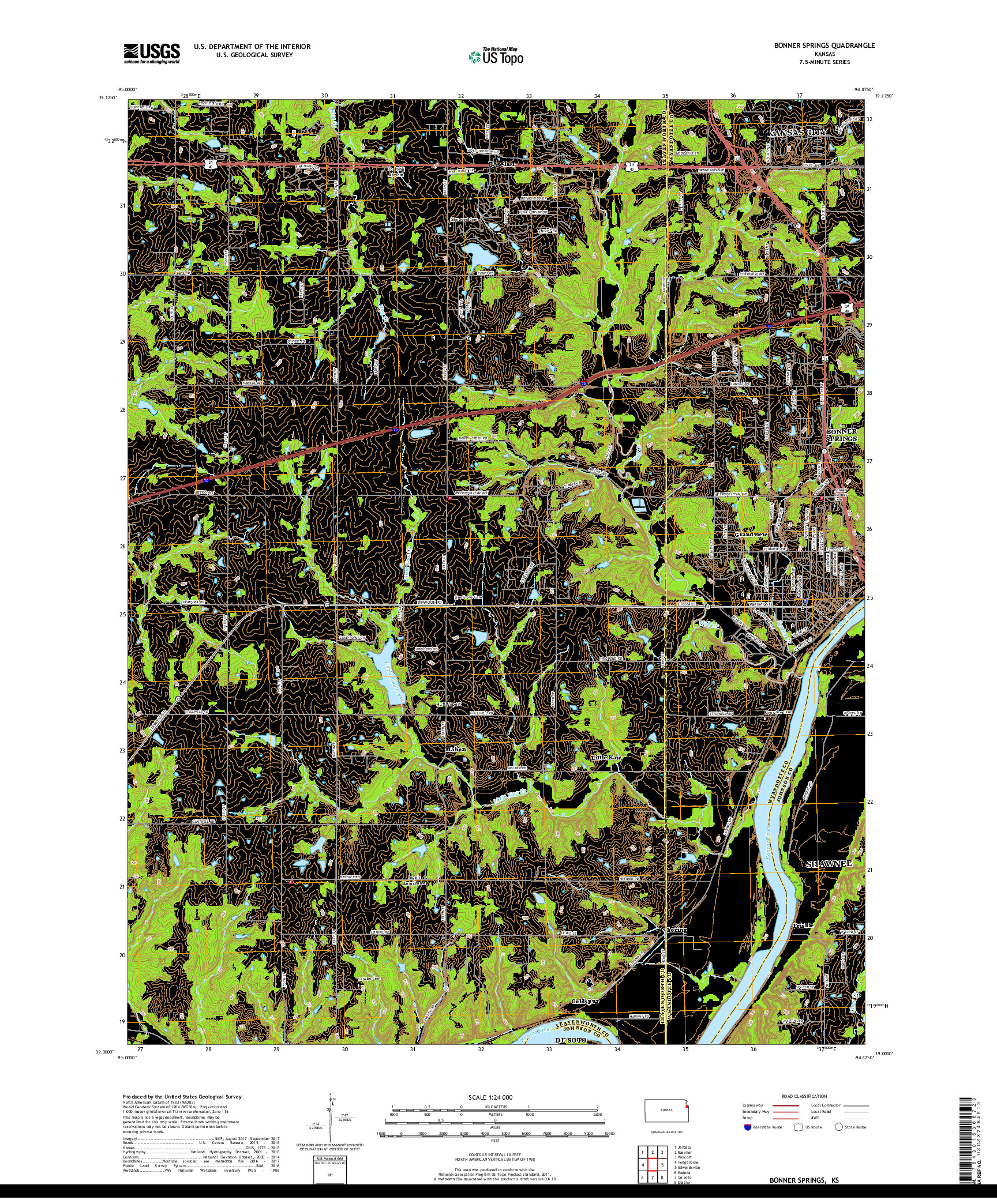 USGS US TOPO 7.5-MINUTE MAP FOR BONNER SPRINGS, KS 2018