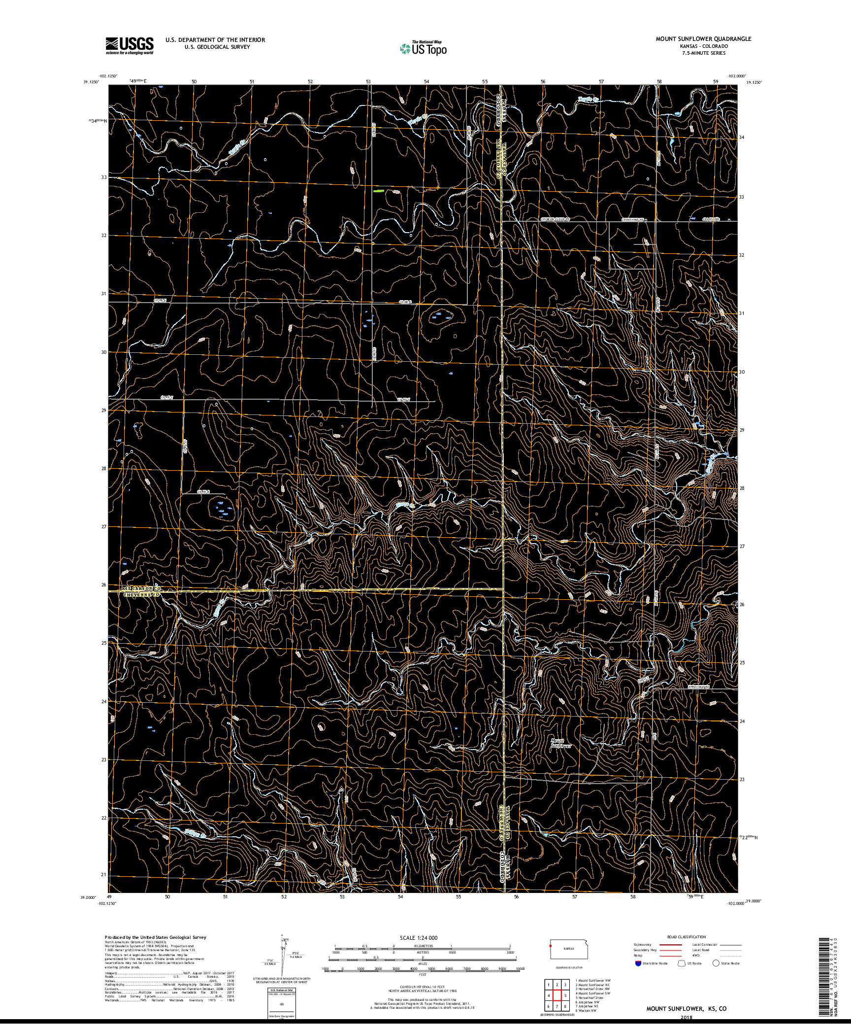 USGS US TOPO 7.5-MINUTE MAP FOR MOUNT SUNFLOWER, KS,CO 2018