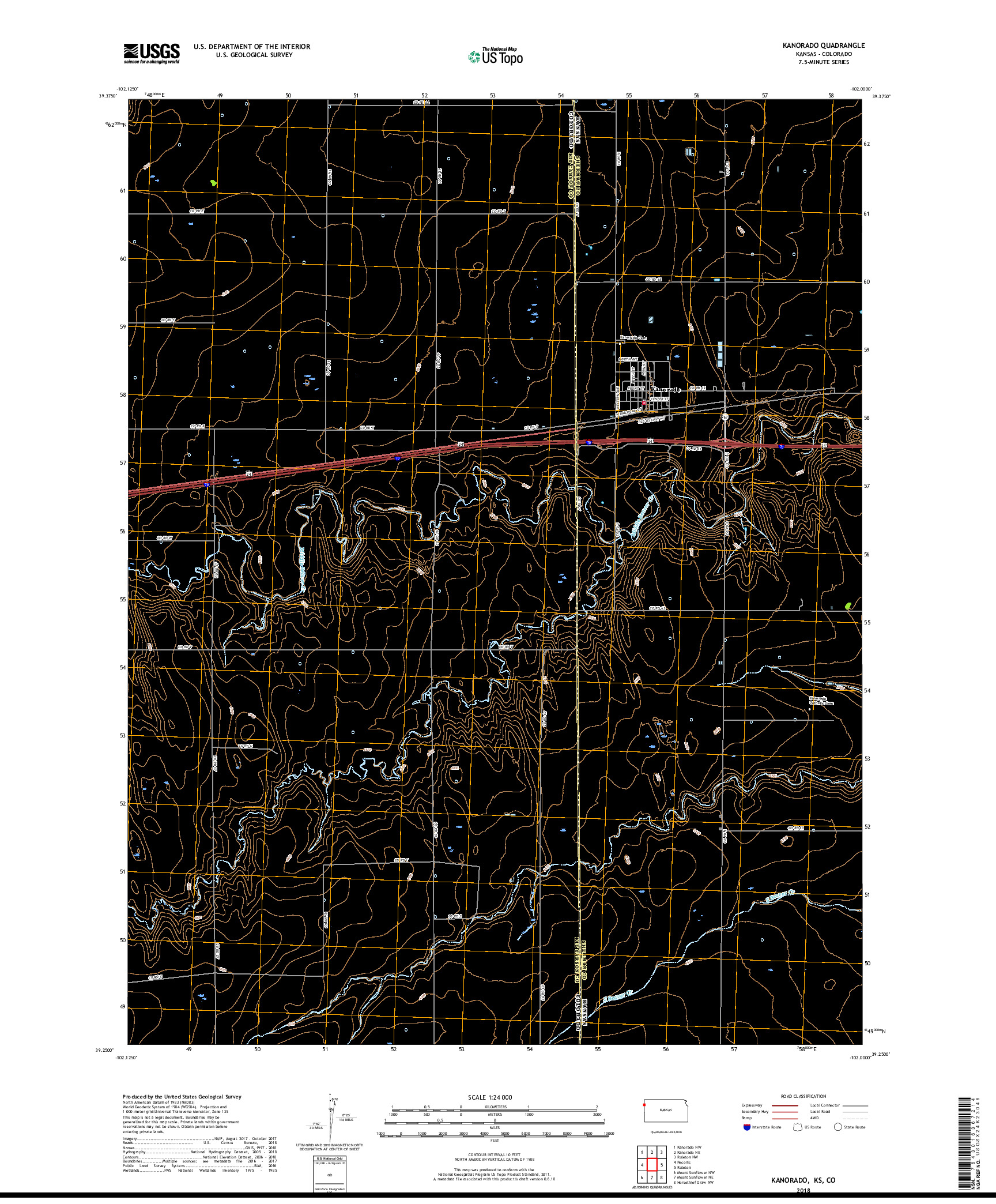 USGS US TOPO 7.5-MINUTE MAP FOR KANORADO, KS,CO 2018