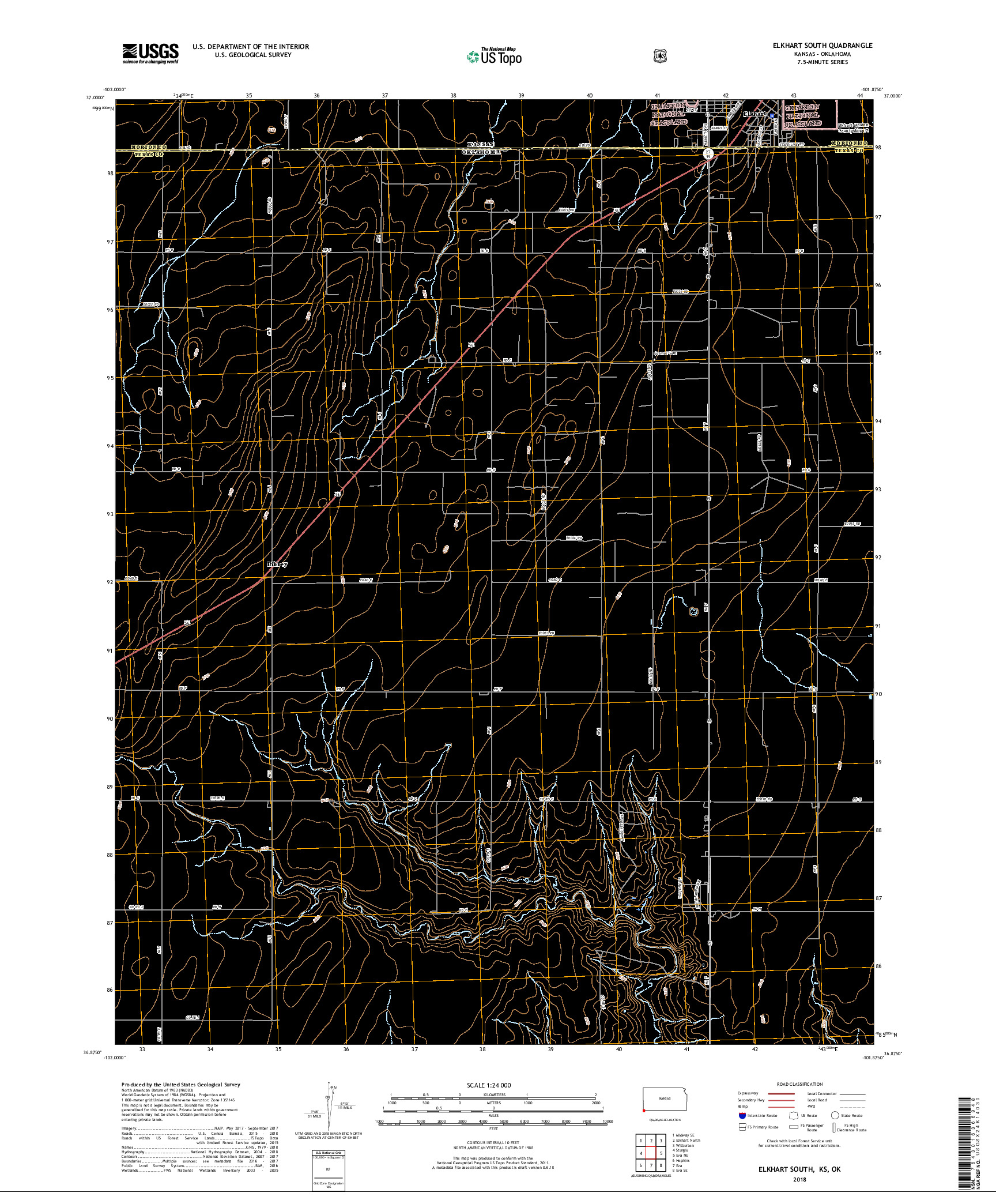 USGS US TOPO 7.5-MINUTE MAP FOR ELKHART SOUTH, KS,OK 2018