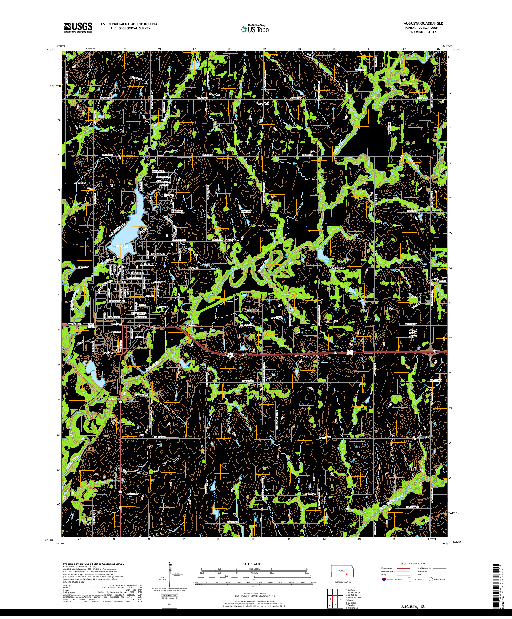 USGS US TOPO 7.5-MINUTE MAP FOR AUGUSTA, KS 2018