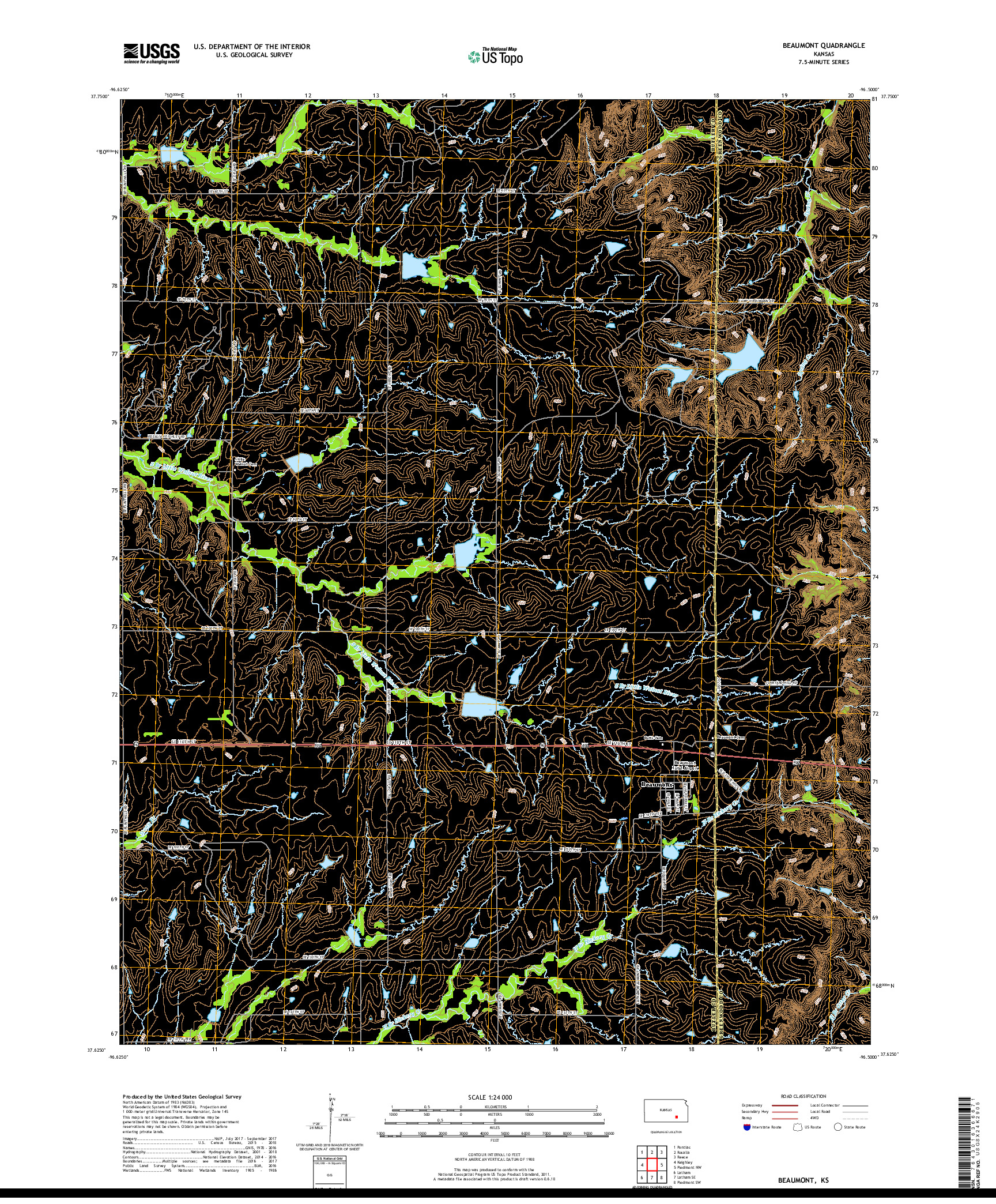 USGS US TOPO 7.5-MINUTE MAP FOR BEAUMONT, KS 2018