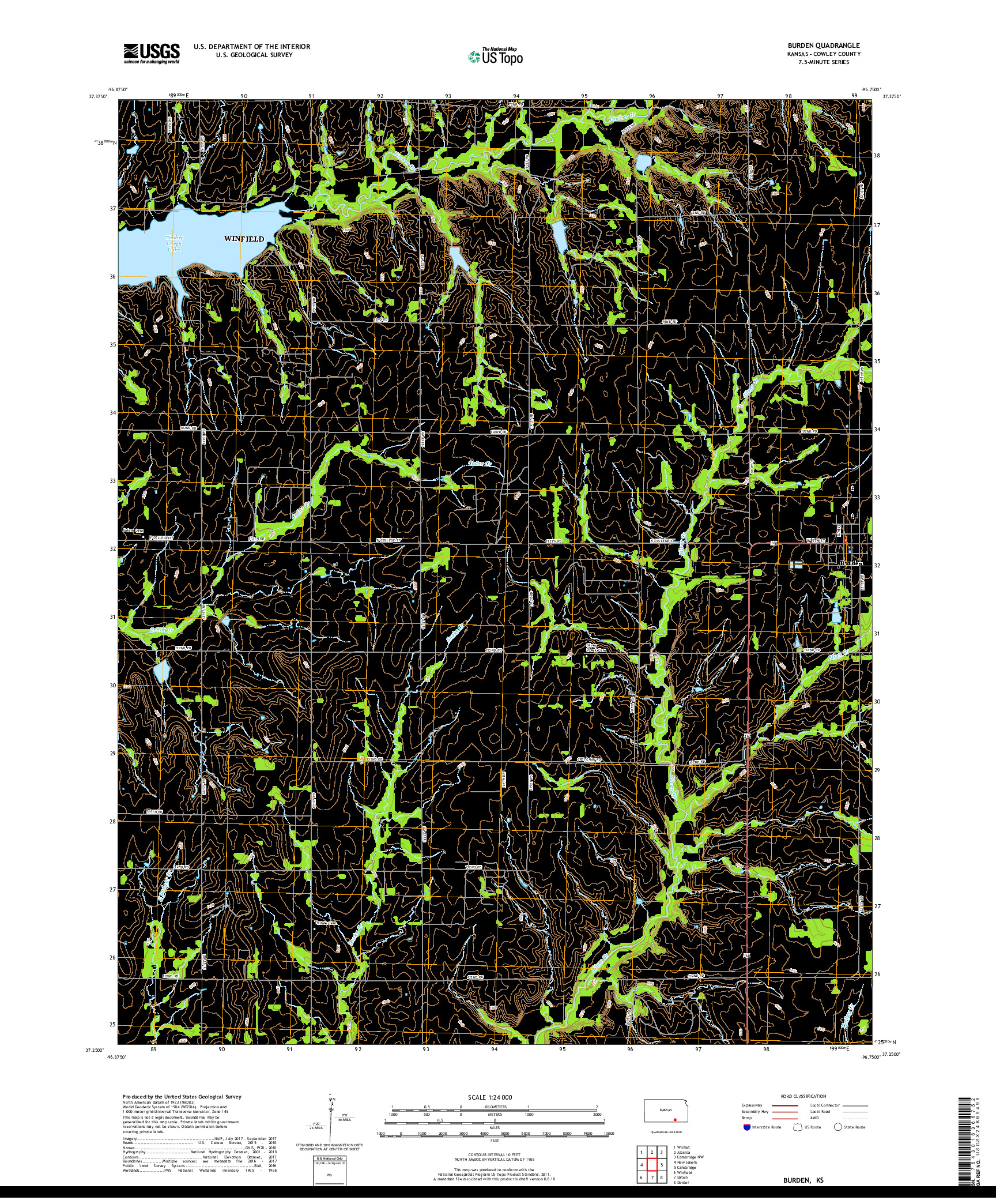 USGS US TOPO 7.5-MINUTE MAP FOR BURDEN, KS 2018