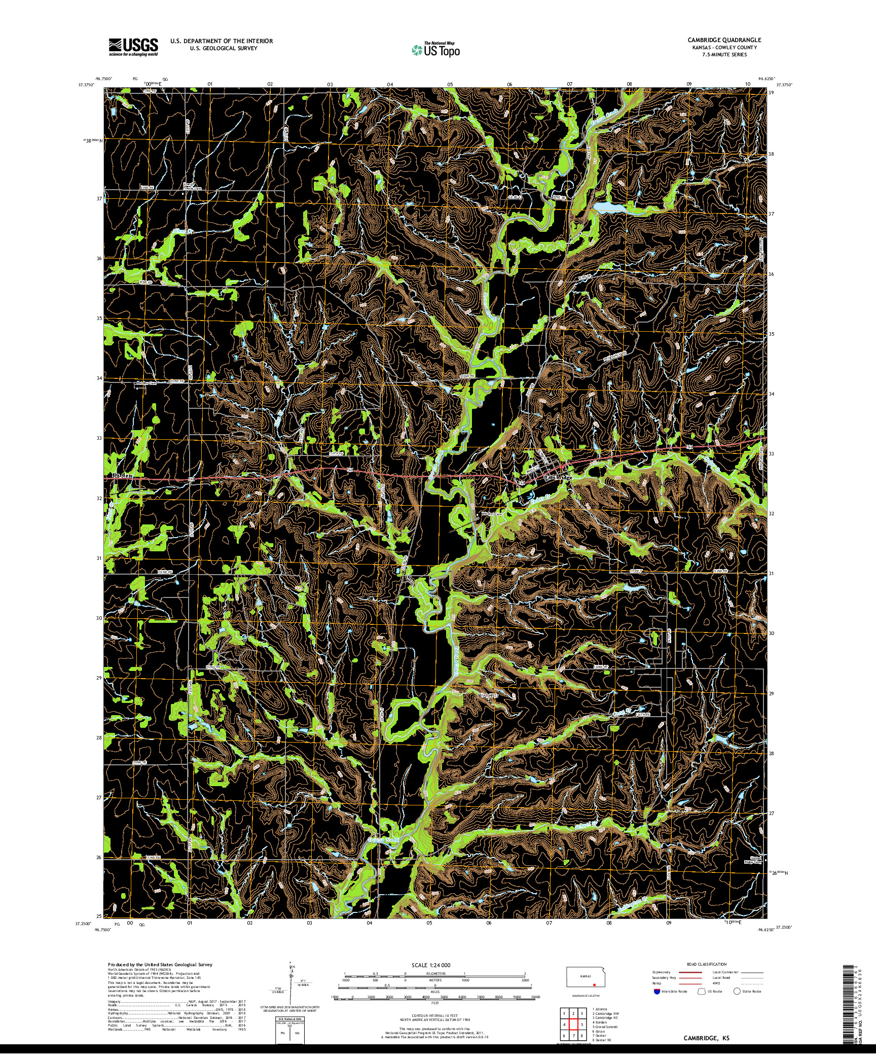 USGS US TOPO 7.5-MINUTE MAP FOR CAMBRIDGE, KS 2018