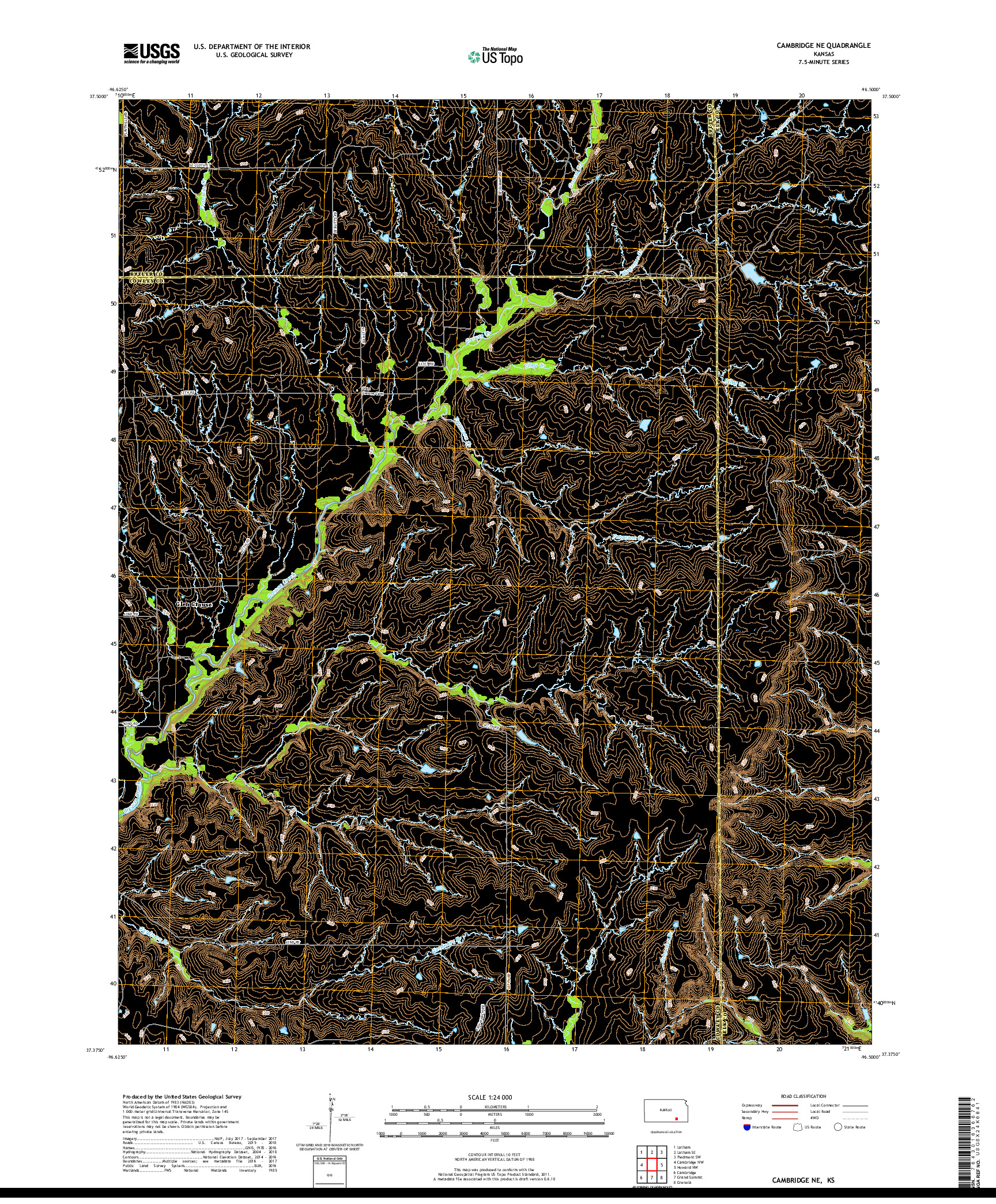 USGS US TOPO 7.5-MINUTE MAP FOR CAMBRIDGE NE, KS 2018