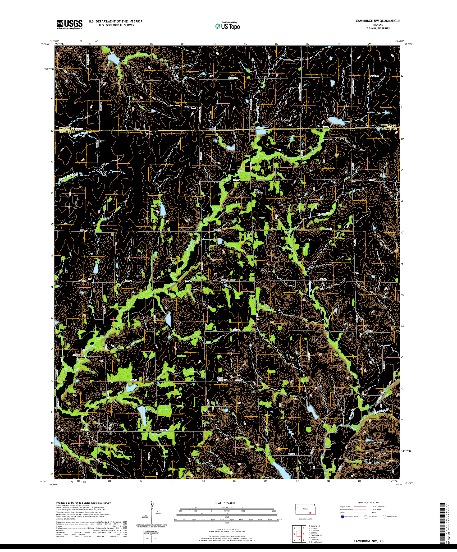 USGS US TOPO 7.5-MINUTE MAP FOR CAMBRIDGE NW, KS 2018