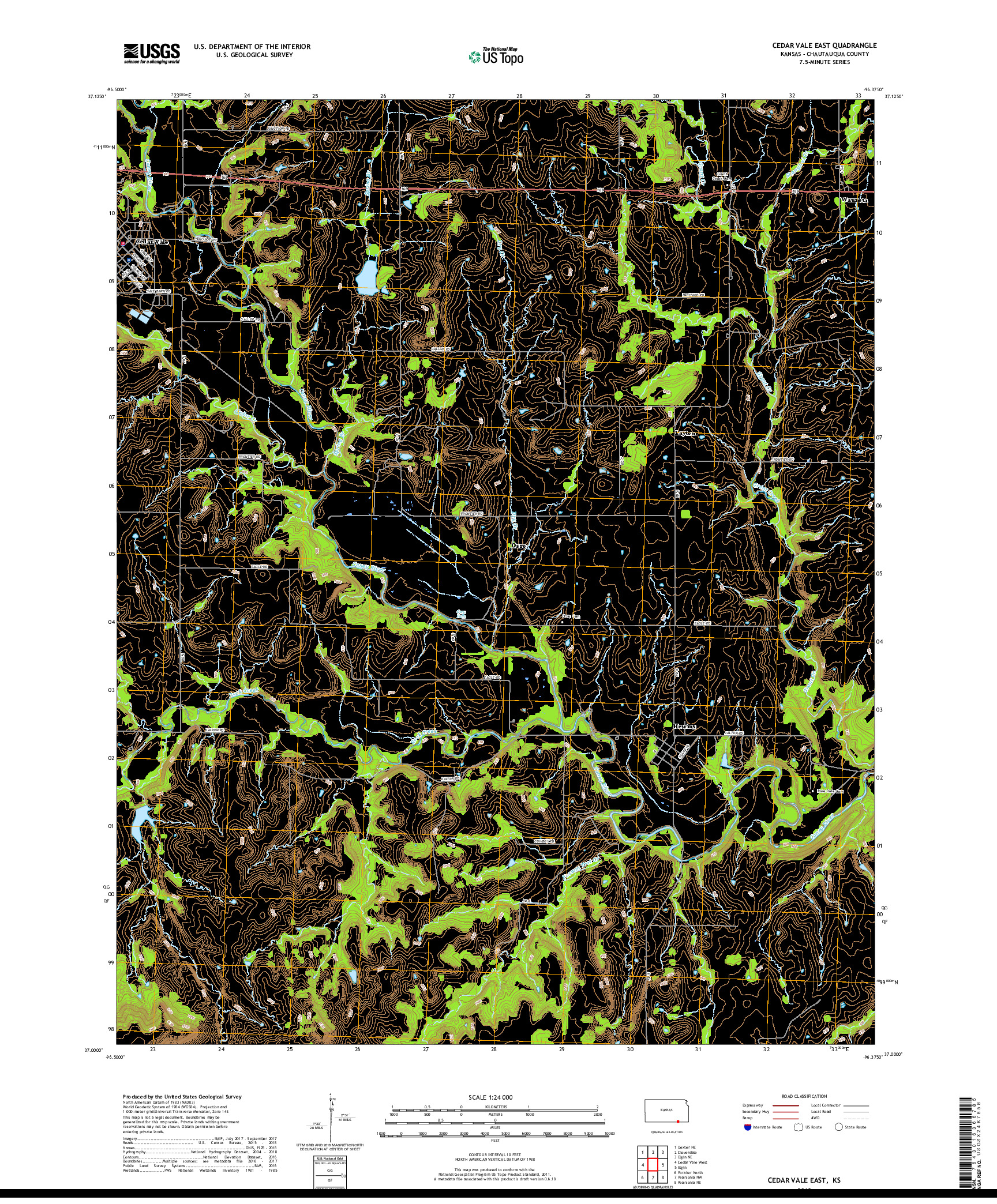 USGS US TOPO 7.5-MINUTE MAP FOR CEDAR VALE EAST, KS 2018