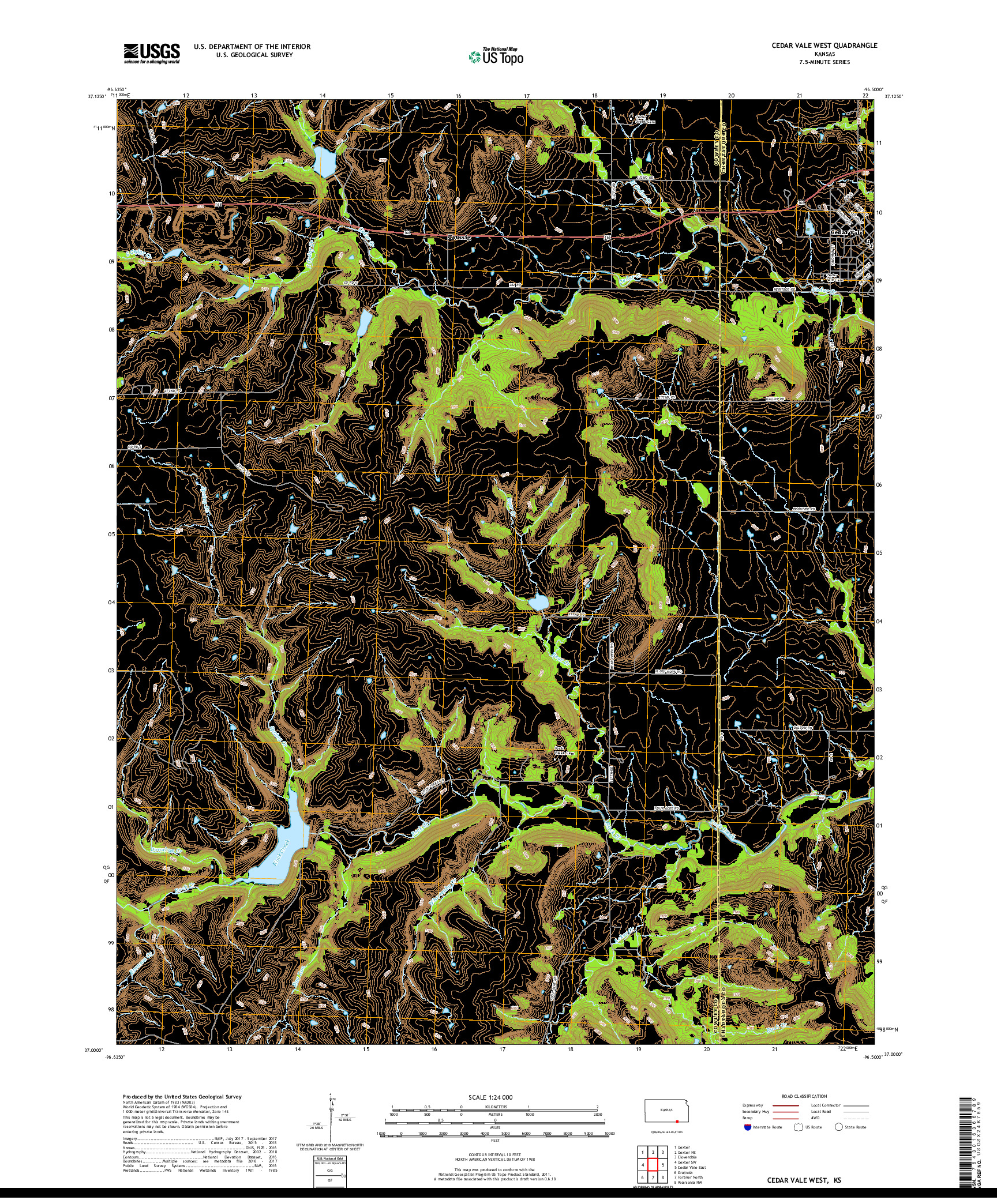 USGS US TOPO 7.5-MINUTE MAP FOR CEDAR VALE WEST, KS 2018