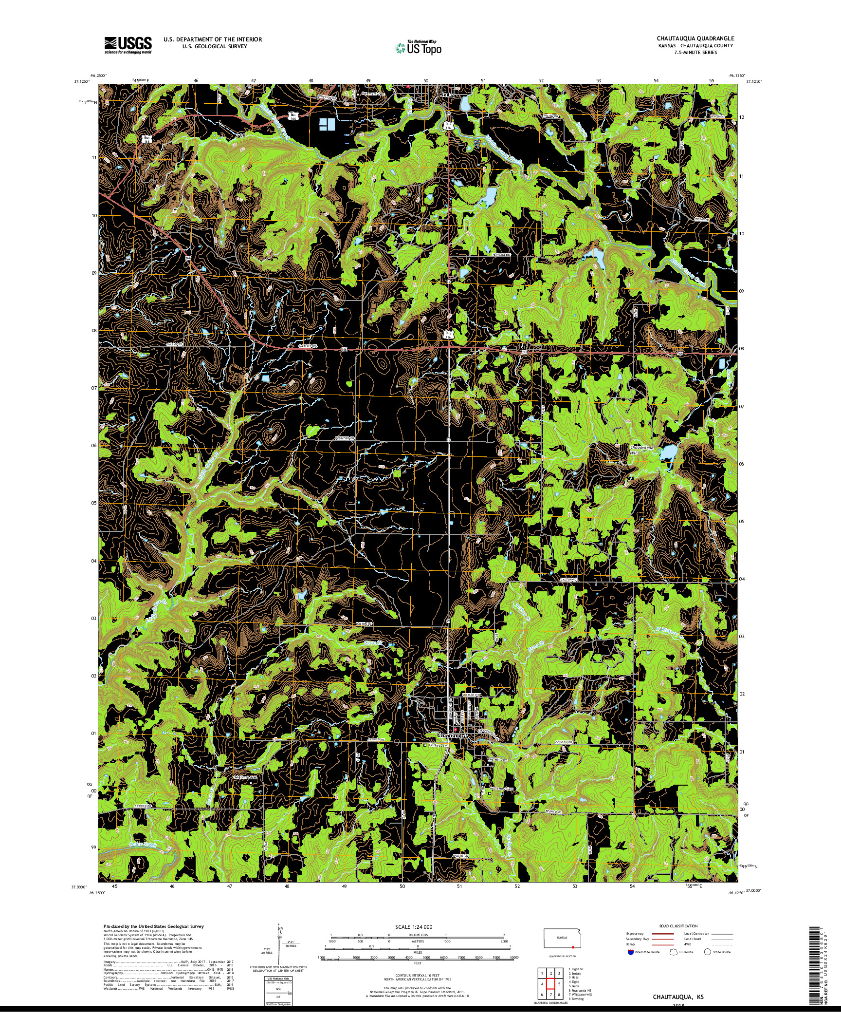 USGS US TOPO 7.5-MINUTE MAP FOR CHAUTAUQUA, KS 2018