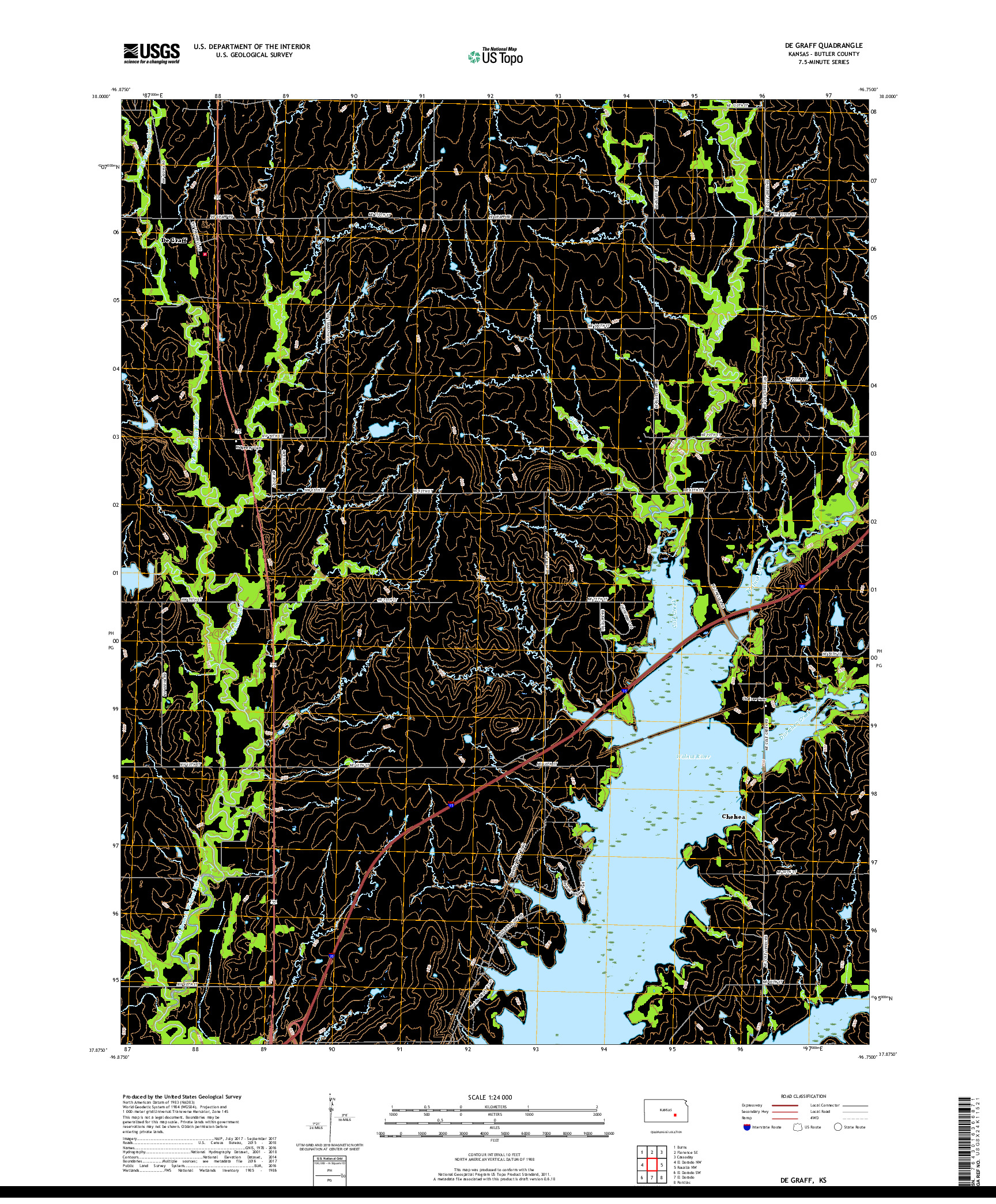 USGS US TOPO 7.5-MINUTE MAP FOR DE GRAFF, KS 2018
