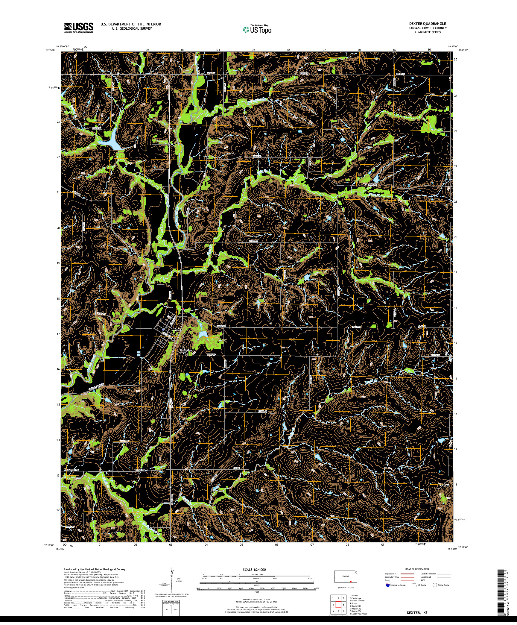 USGS US TOPO 7.5-MINUTE MAP FOR DEXTER, KS 2018