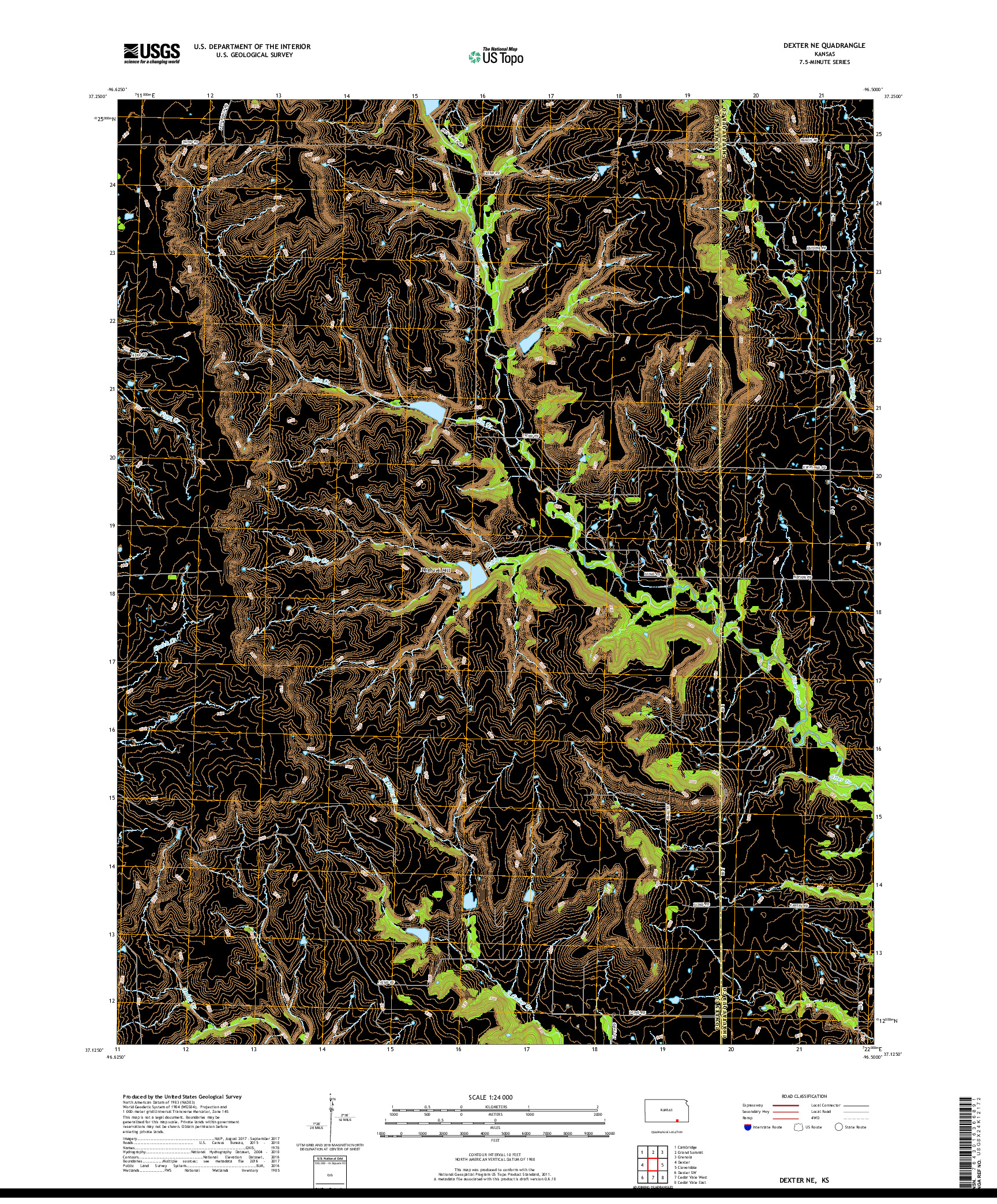 USGS US TOPO 7.5-MINUTE MAP FOR DEXTER NE, KS 2018