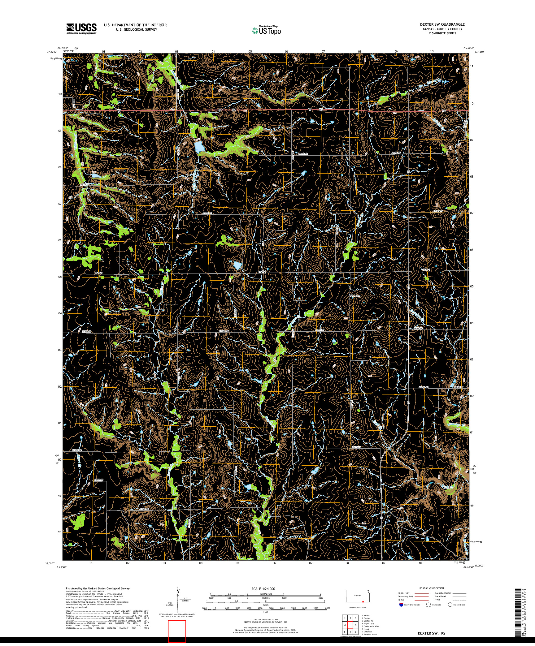 USGS US TOPO 7.5-MINUTE MAP FOR DEXTER SW, KS 2018