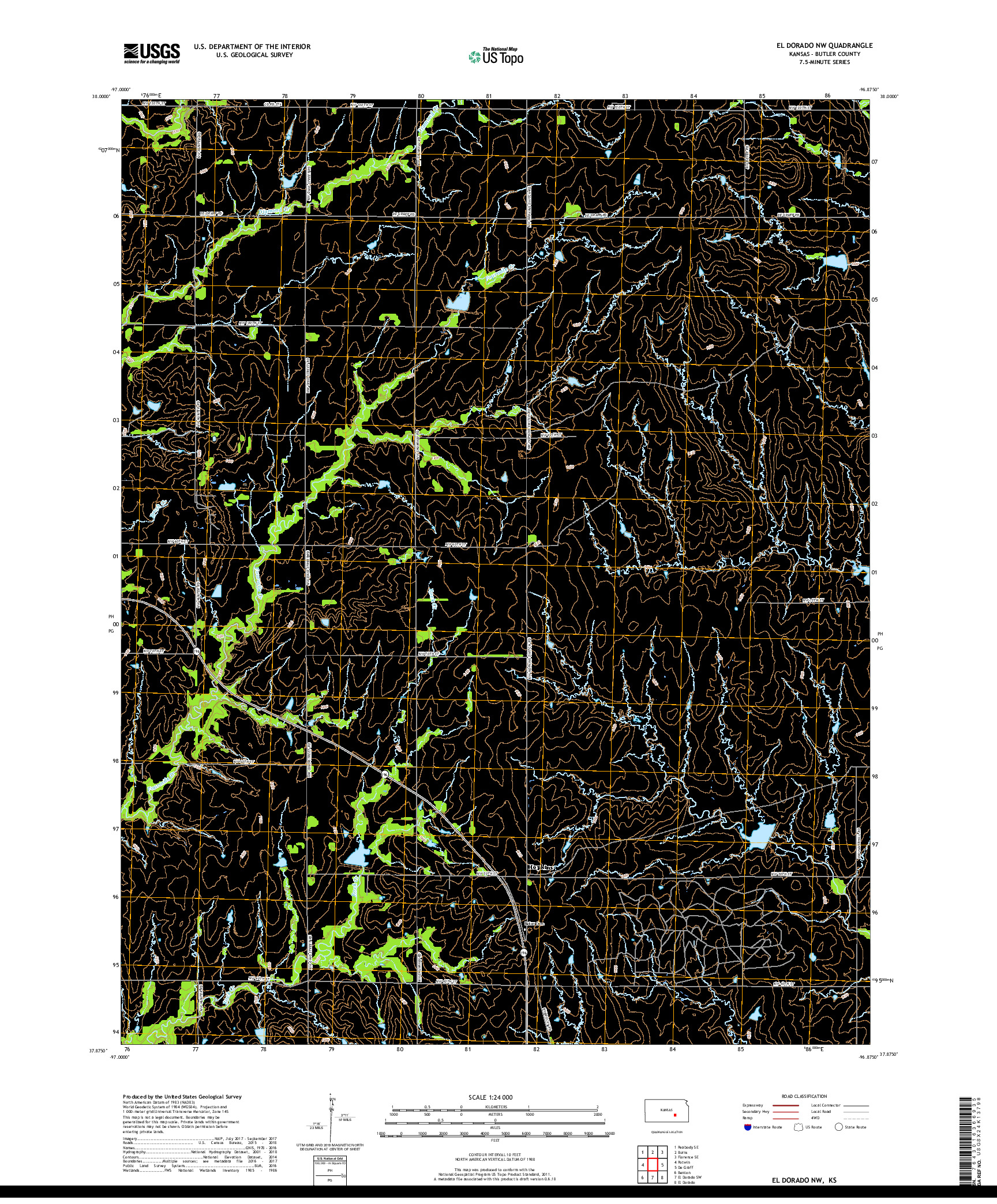 USGS US TOPO 7.5-MINUTE MAP FOR EL DORADO NW, KS 2018