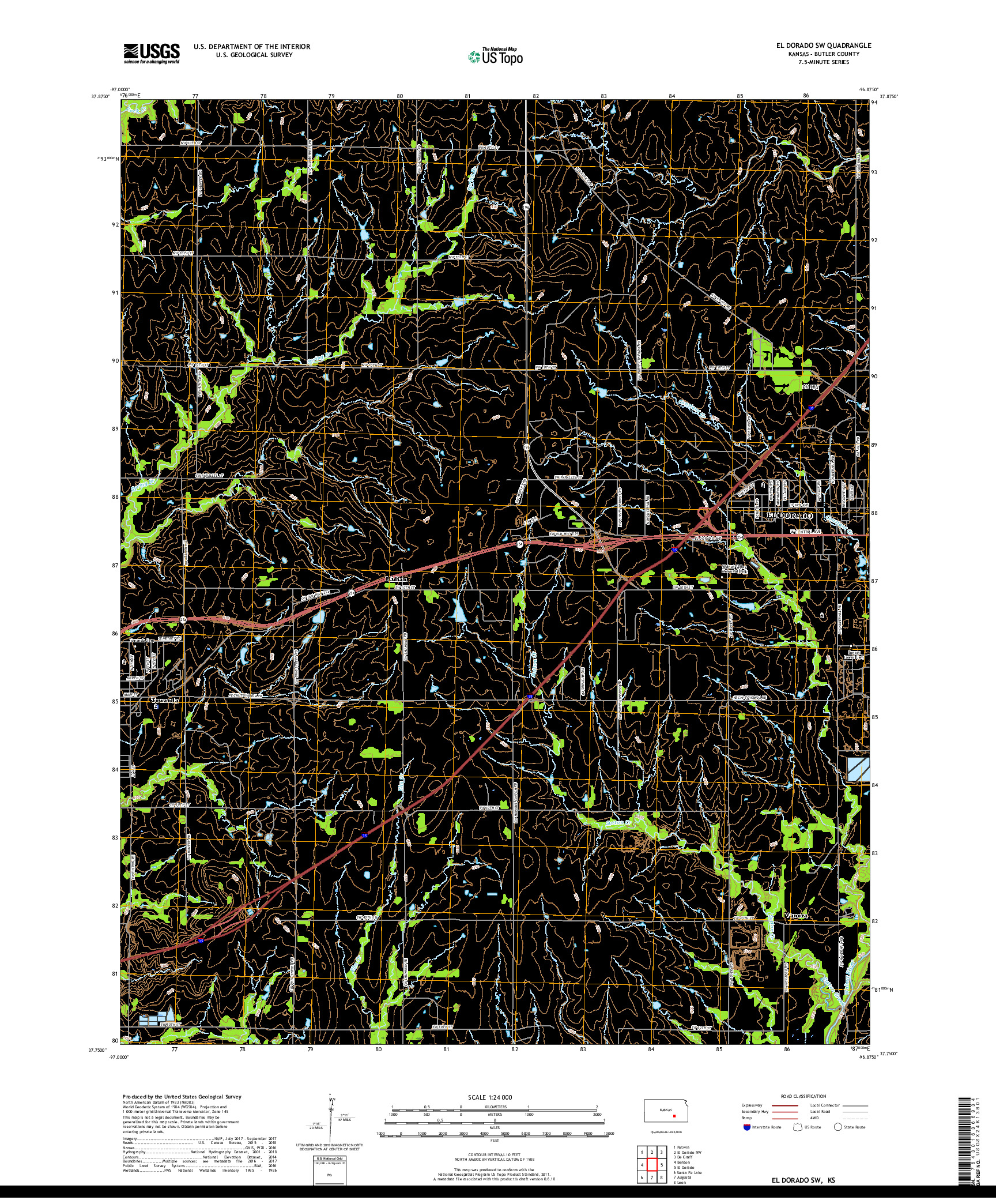 USGS US TOPO 7.5-MINUTE MAP FOR EL DORADO SW, KS 2018